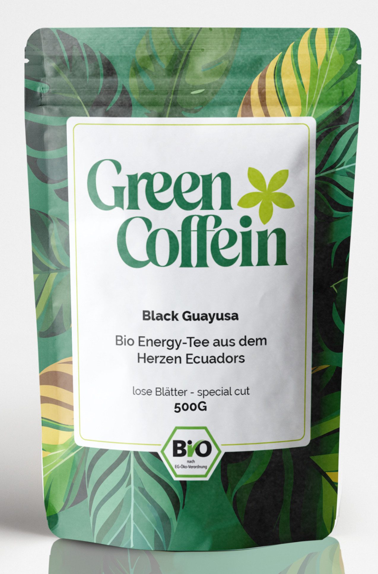 Green Coffein Tee Bio Black Guayusa Tee – Koffeinhaltiger Tee Ecuador (100g oder 500g), 1 x 500 g, 1 St.
