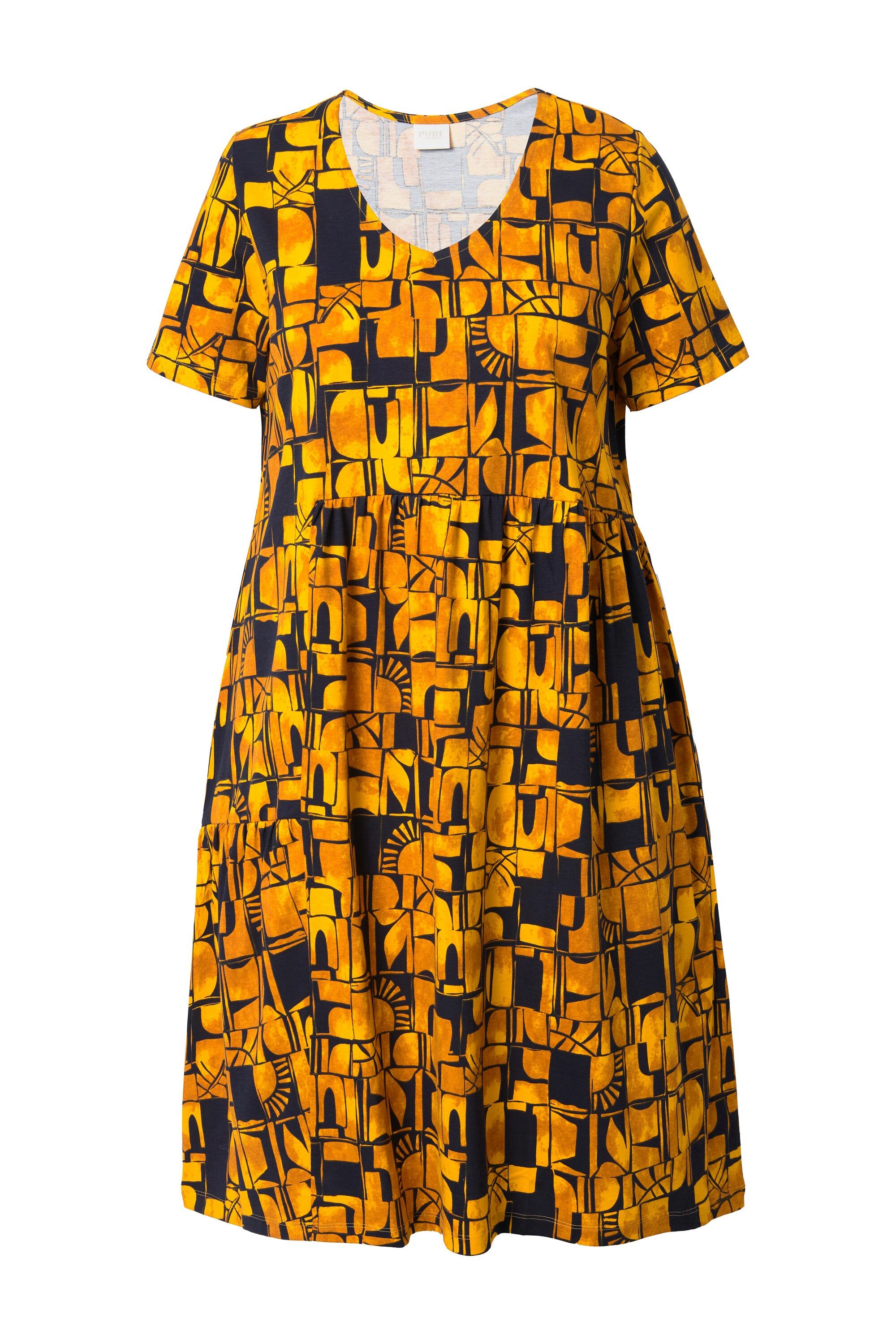 Ulla Popken Midikleid Jerseykleid Sonnen V-Ausschnitt günstig online kaufen