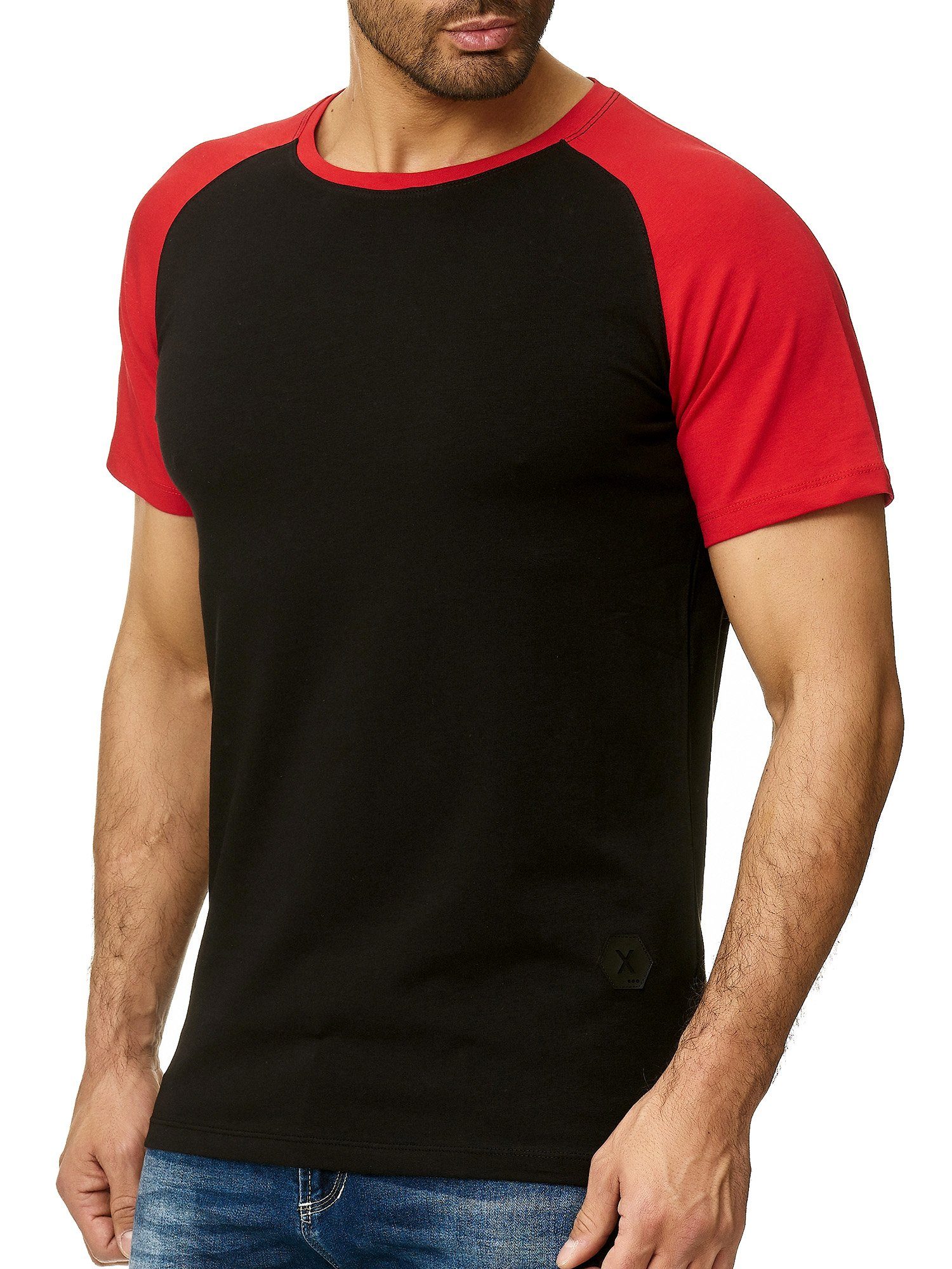 OneRedox T-Shirt 1302C (Shirt Polo Kurzarmshirt Tee, 1-tlg) Fitness Freizeit Casual Rot Schwarz
