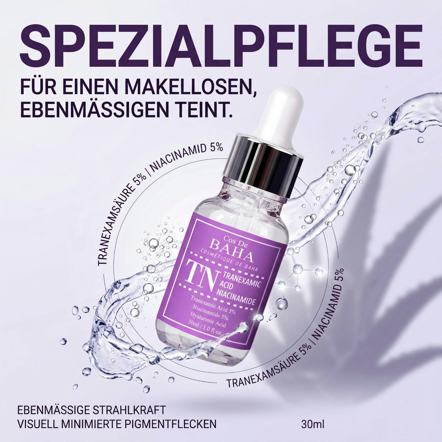 Cos de BAHA Gesichtsserum Tranexamic Acid 5% Niacinamide 5% Serum 30 ml – Korean K-Beauty Serum Tranexamic Acid 5%, Niacinamide 5%, Hyaluron, Allantoin – Power-, Duo Tranexamsäure 5% und Niacinamide 5% für einen sichtbar
