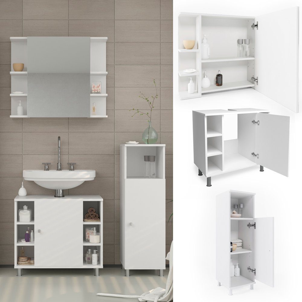 Vicco Badmöbel-Set Fynn, Weiß, 3 Teile, günstig online kaufen