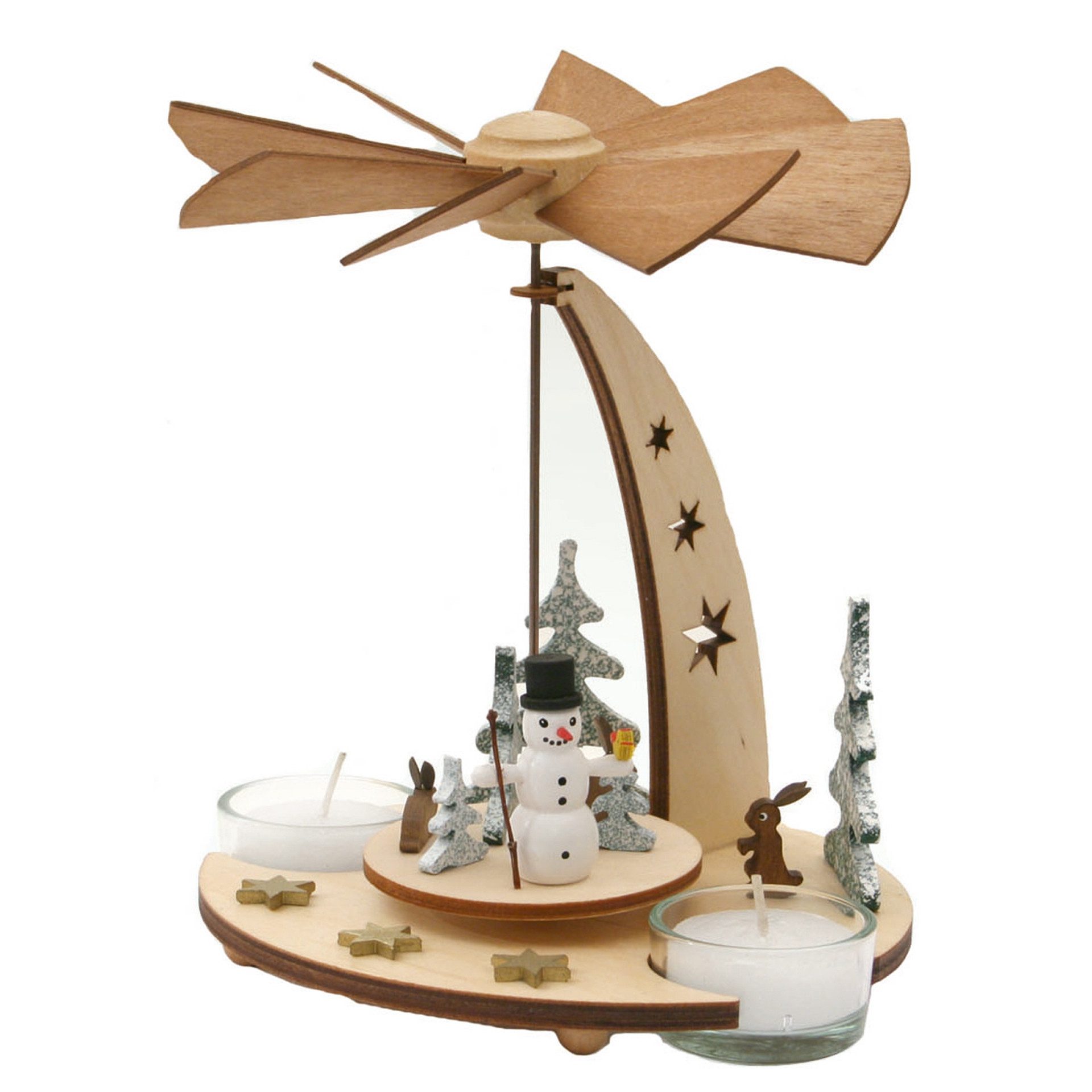 Kuhnert Weihnachtspyramide Teelichtpyramide mit Schneemann, Erzgebirgische Holzkunst