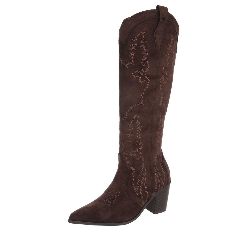 Ital-Design Damen Westernstiefel mit Blockabsatz und Stickerei Westernstiefel (92157764) Blockabsatz Stiefel in Braun