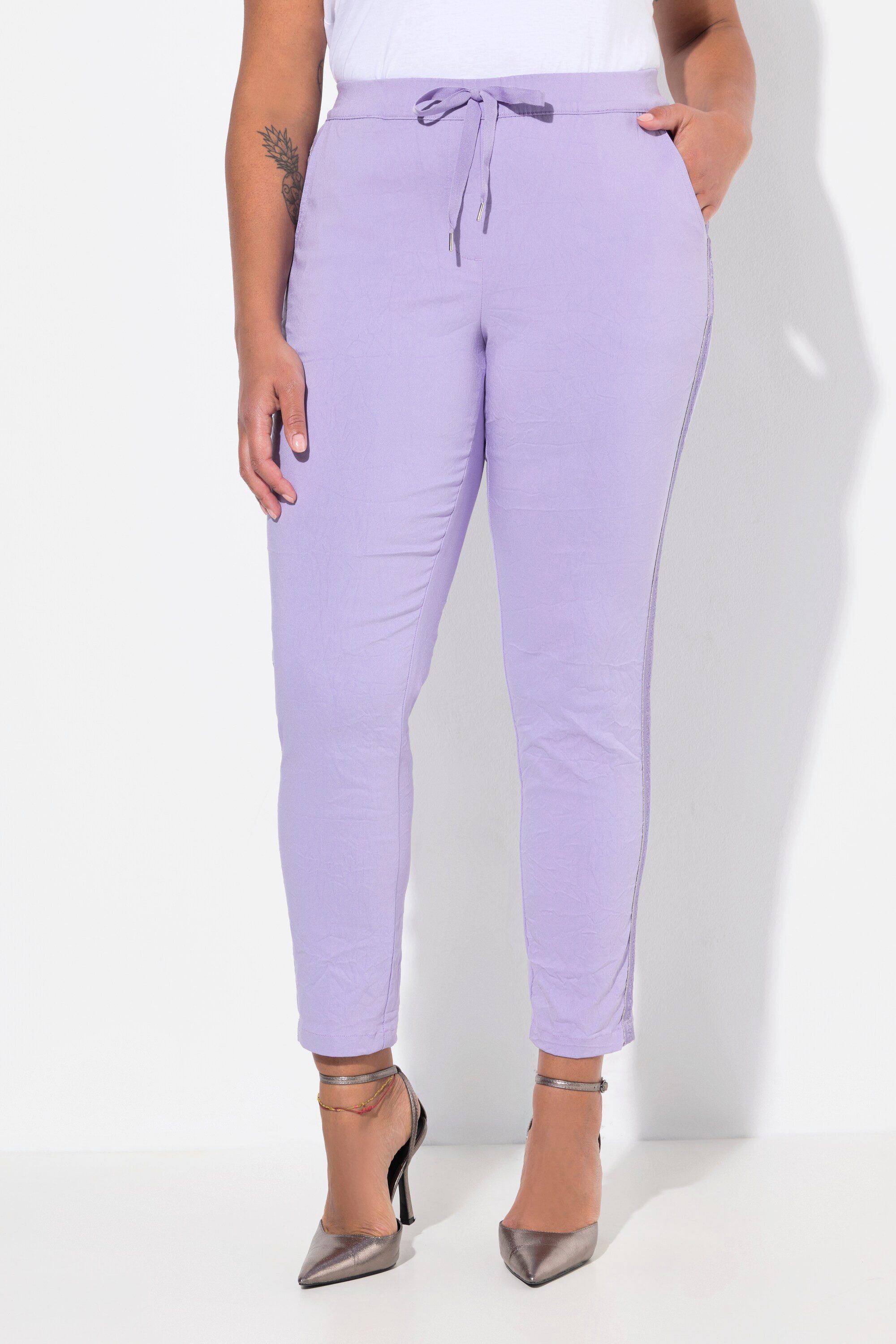 MIAMODA Schlupfhose Crinkle-Hose Glitzer-Seitenstreifen Elastikbund günstig online kaufen