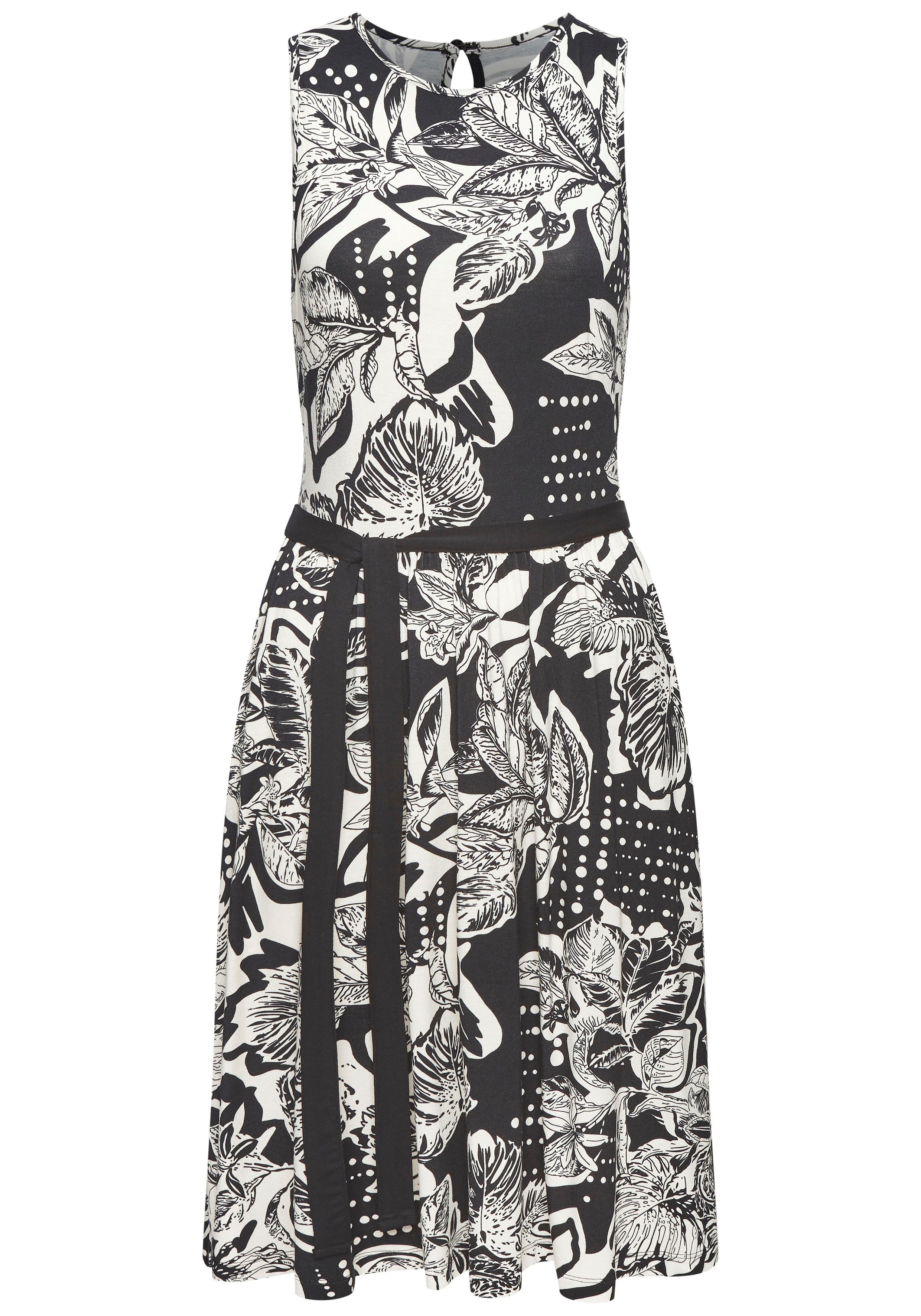 Vivance by Lascana Jerseykleid mit Bindeband und Blätterdruck kurzes Sommerkleid, lässiges Druckkleid, casual – Bild 2 von 5