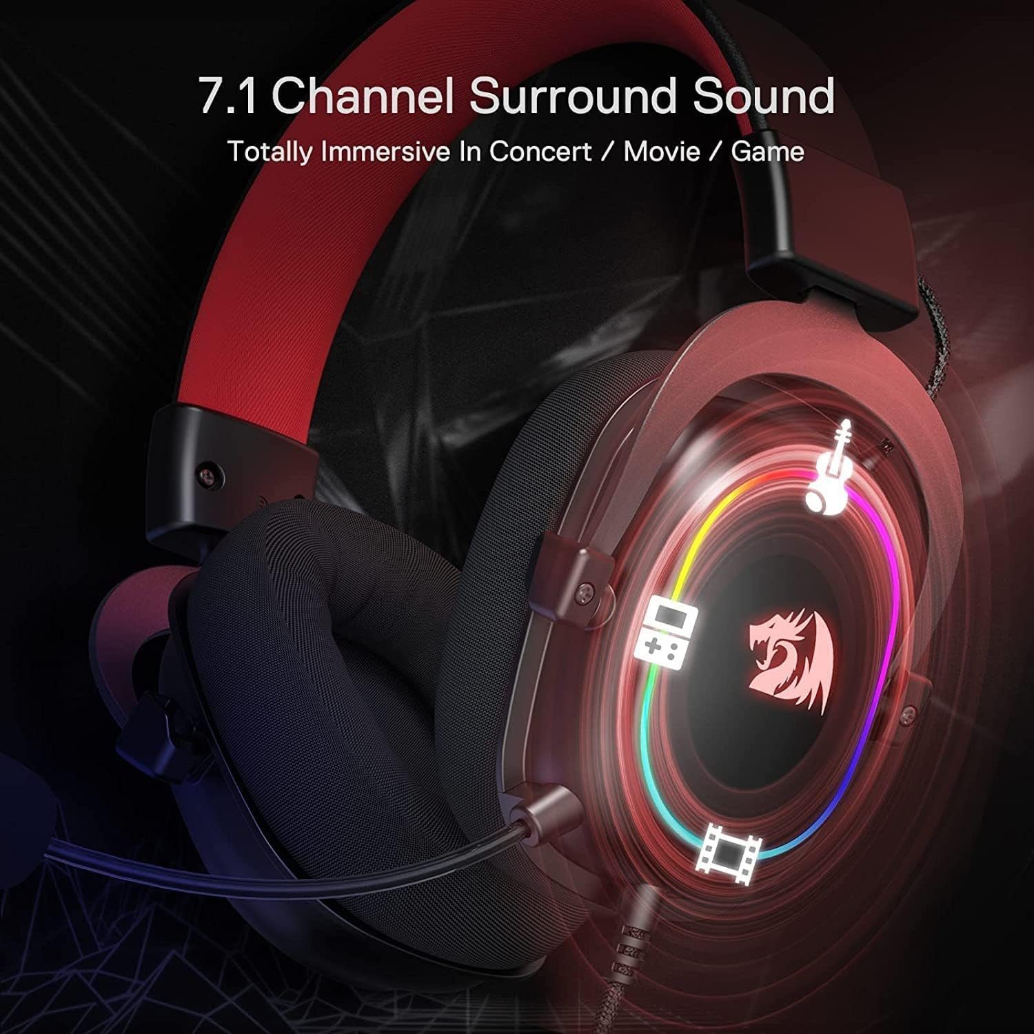 Redragon Zeus-X Gaming-Headset (53-mm-Treiber, Headset Kabel, Immersionskopfhörer, abnehmbares atmungsaktiver 7.1-Surround-Sound Mikrofon, Wired mit Stoffbezug)