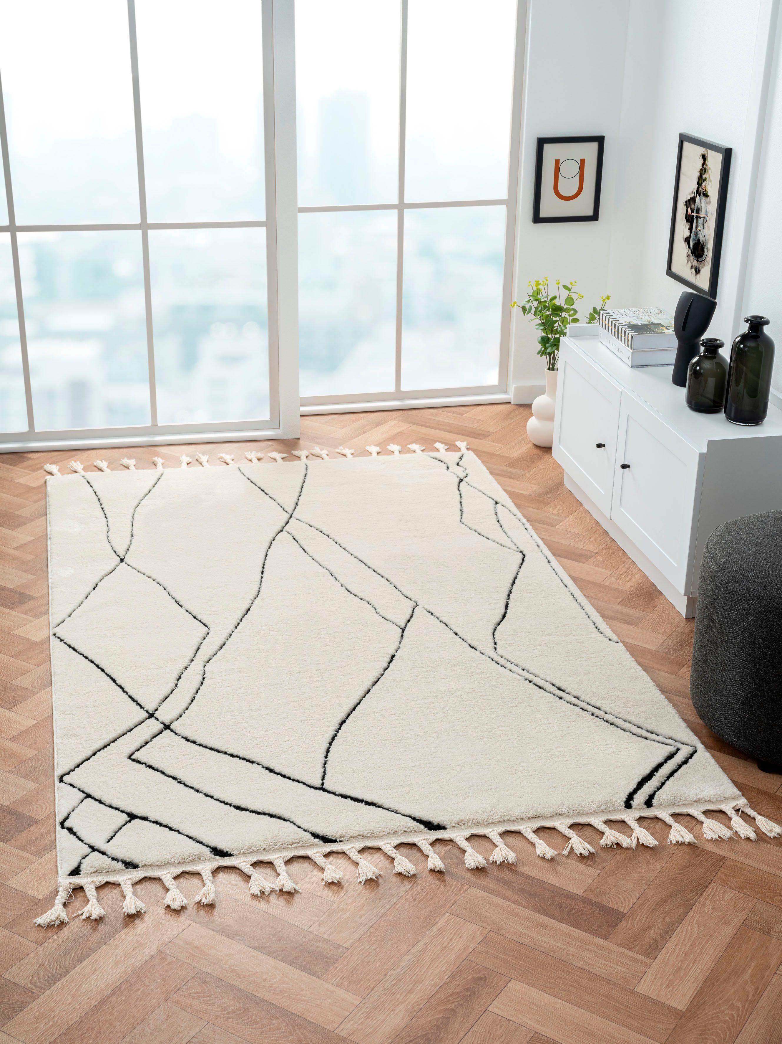 Myflair Möbel & Accessoires Hochflor-Teppich Moroccan Drawline, LAGERRÄUMUNG, rechteckig, Höhe: 24 mm, modern, marokkanisches Design, flauschig weich durch Hochflor