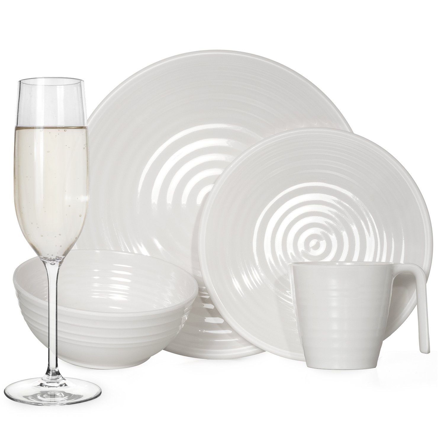 Moritz Geschirr-Set Camping Geschirr Crema + Gläser, Melamin, 16 - 32 tlg, Geschirrset Campinggeschirr Picknick Set 4 Personen