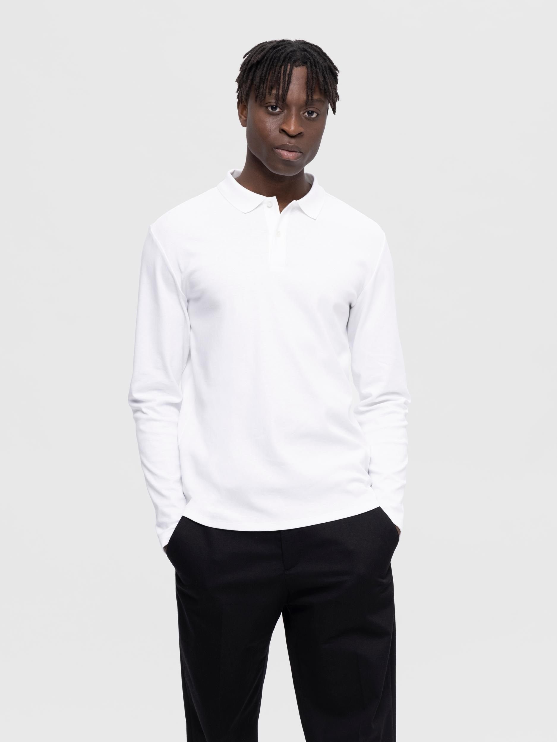 Langarm-Poloshirt SELECTED HOMME white bright