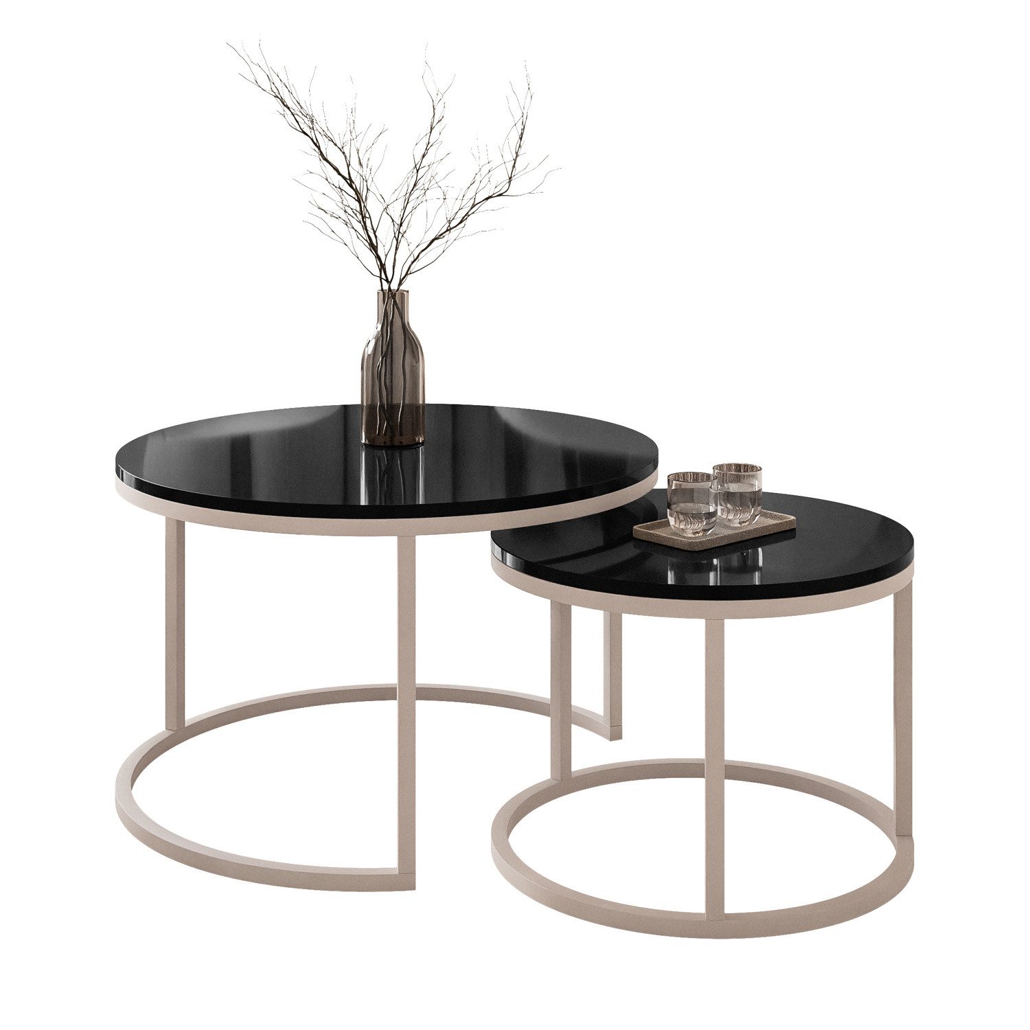 yourhouse24 Couchtisch Runder Inez 2in1, 50 & 70 cm, Kaschmir & Hochglanz (Set 2 in 1), Couchtisch mit hochglänzender Tischplatte