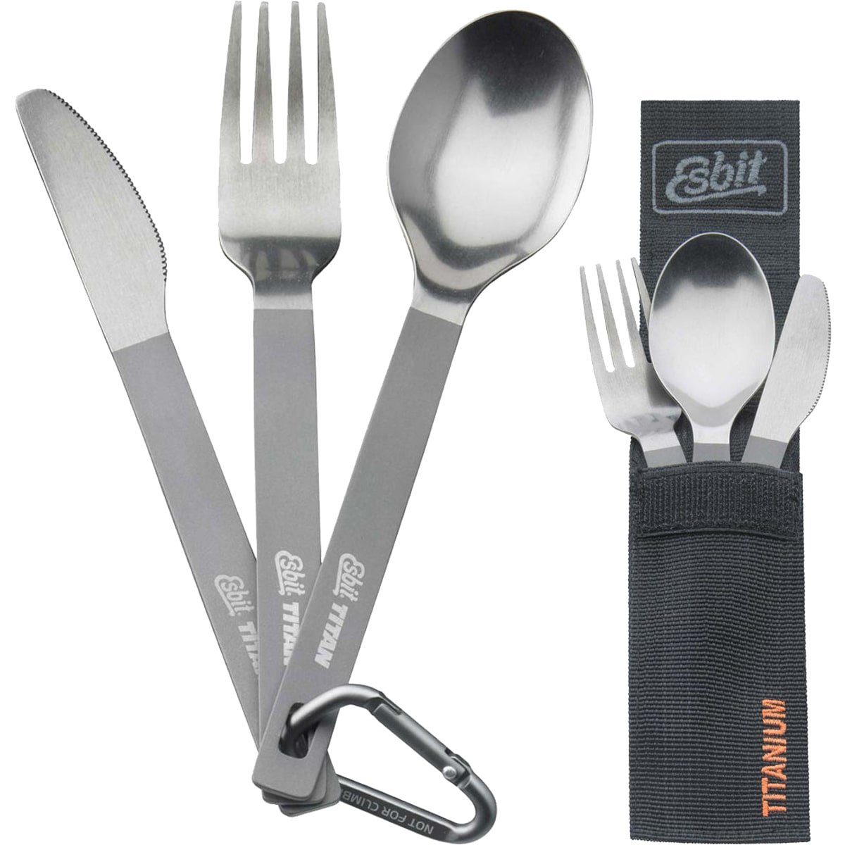 Esbit Besteck-Set Esbit Titan Besteck-Set 3-tlg. mit Karabiner und Tasche, 1 Personen
