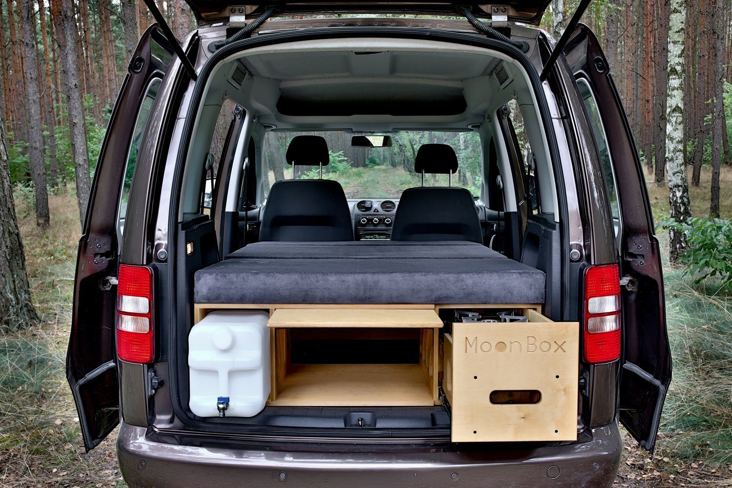 Moonbox Campingliege MoonBox Campingbox Campingküche Bettfunktion Schlafsystem VW Van Kombi Naturholz