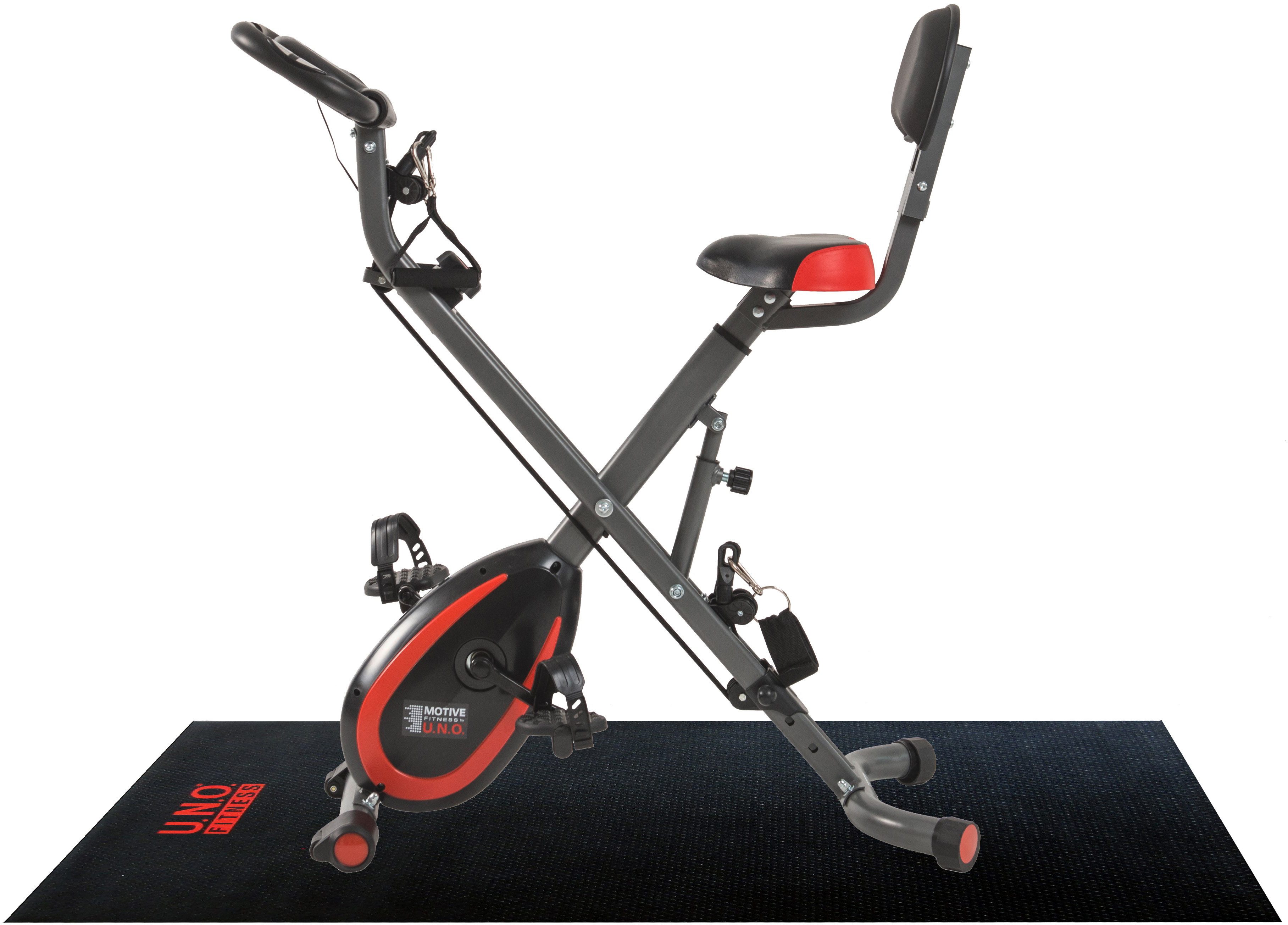 MOTIVE FITNESS by U.N.O. Heimtrainer Multi-Function X-BIKE (mit/ohne Unterlegmatte) (inkl. Seilzug für Arme und Beine), klappbar