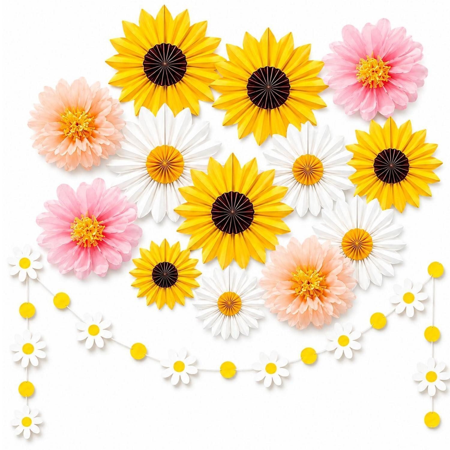 LuxusKollektion Papierblumen Papierblumen-Set 14-tlg. Pastell mit Girlande