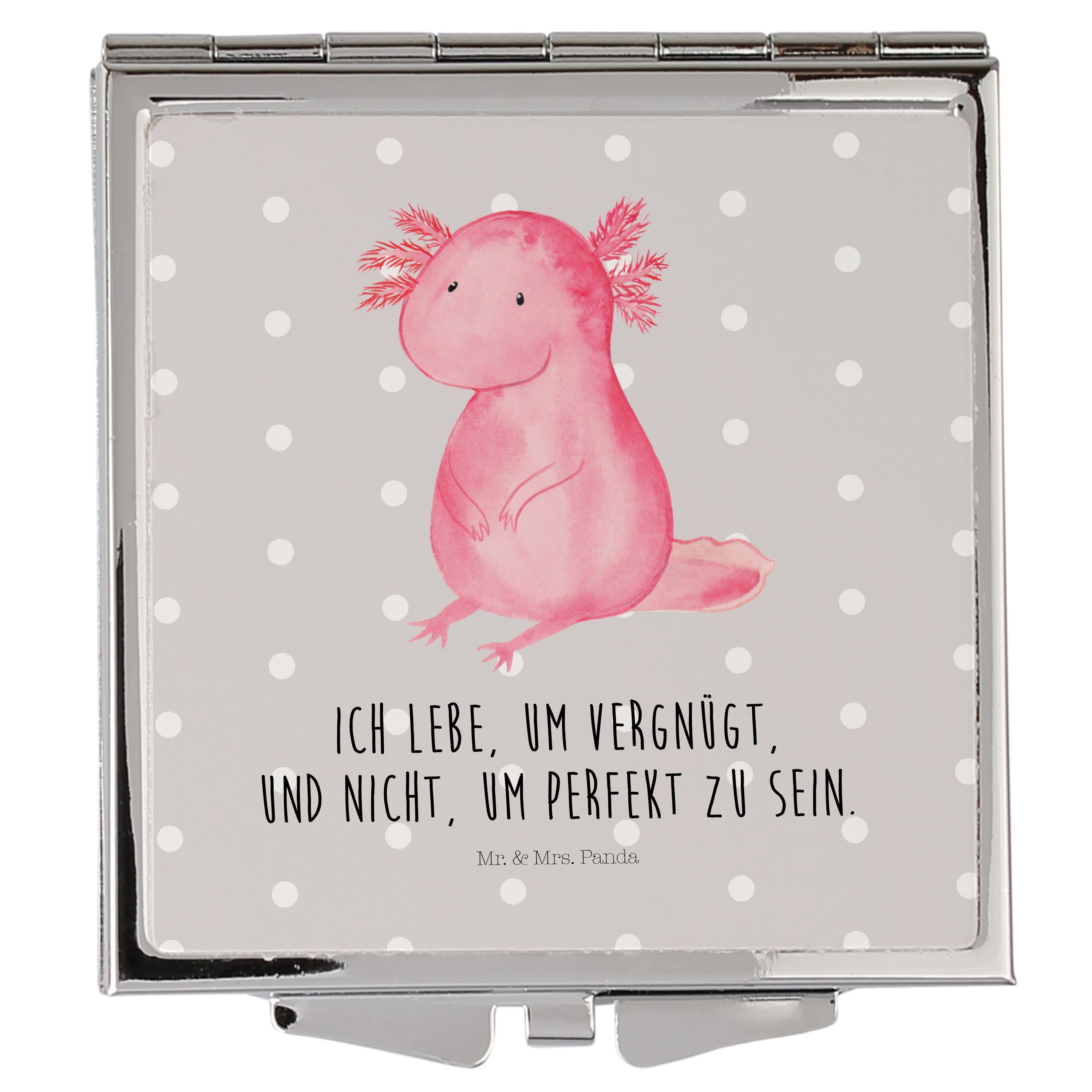 Mr. & Mrs. Panda Kosmetikspiegel Axolotl - Grau Pastell - Geschenk, Handtasche, zufrieden, Liebe, Spie (1-St)