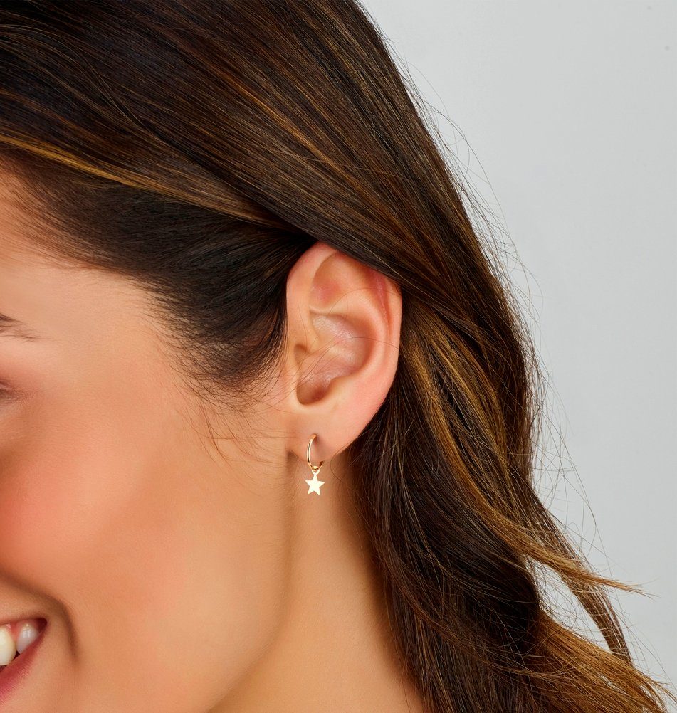 NICEANDnoble Paar Creolen 585er Gelbgold Ohrhänger Creolen mit Stern, 585er günstig online kaufen