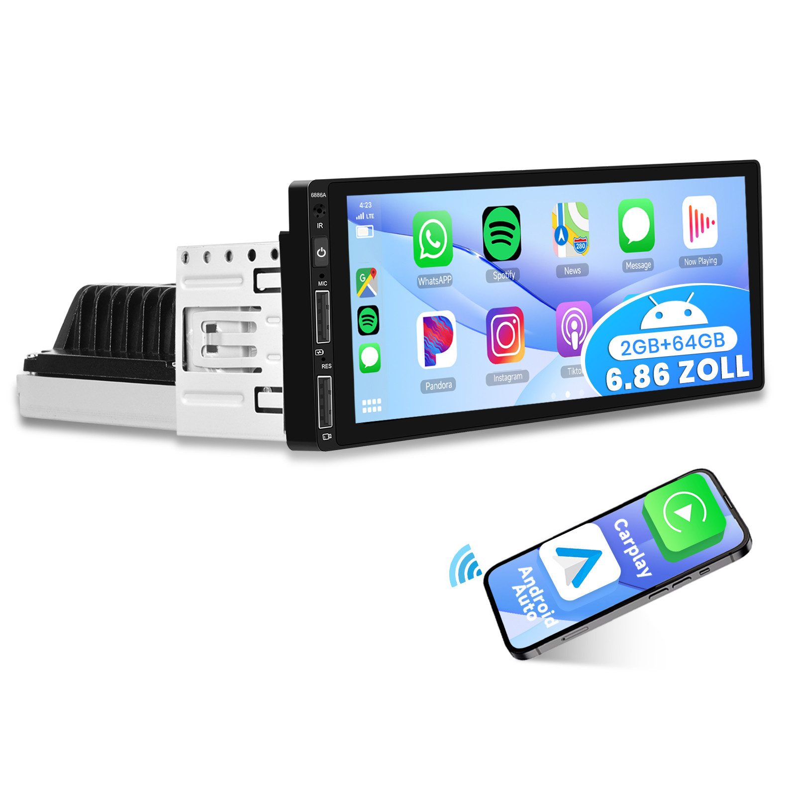 Android 1 Din GPS Auto Stereo Radio 6.86'' HD Rückfahrkamera Autoradio