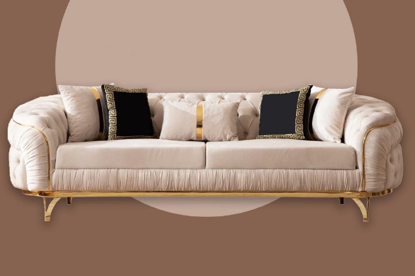 Sofas Sofas Design 3 Sitzer 2x JVmoebel Sessel), Europe Nur Sitzer (3-St., Wohnzimmer-Set Neu, 331 + Textil in Chesterfield Made Polster Textil