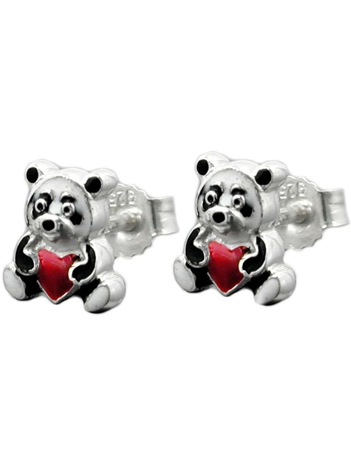 Ohrstecker Silber Bär farbig (1-tlg) Gallay lackiert Ohrring 925 Kinderohrring Panda Paar 7x6mm