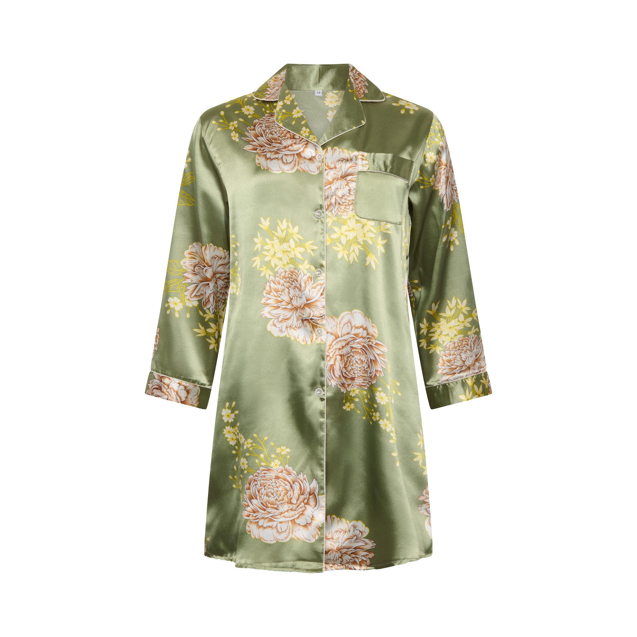 Elegant Love Nachthemd Damen Morgenmantel aus Satin – Elegant mit Blumenmuster & Luxus-Look Leichte Nachtwäsche – Loungewear mit stilvollem Design