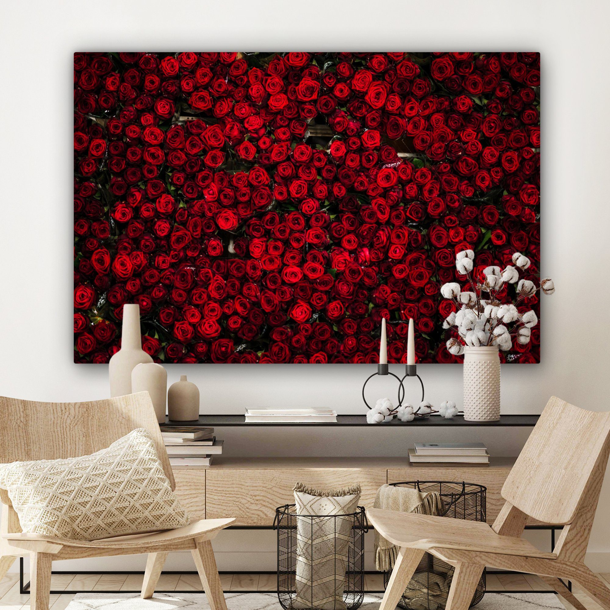 Rosen - Wohnbereiche, XXL, Blumen - für Gemälde, alle Wandbild cm (1 120x80 Rot, Leinwandbild OneMillionCanvasses® St), großes,