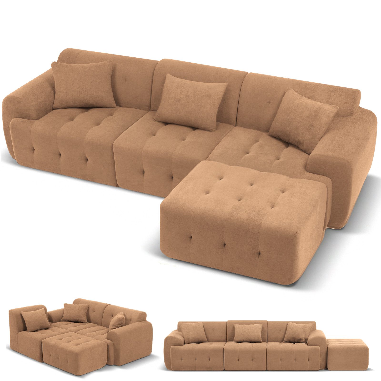Sofa Ecksofa, Modulares Sofa, 2 Sitzer Bodensofa Couch mit Kissen Armlehne