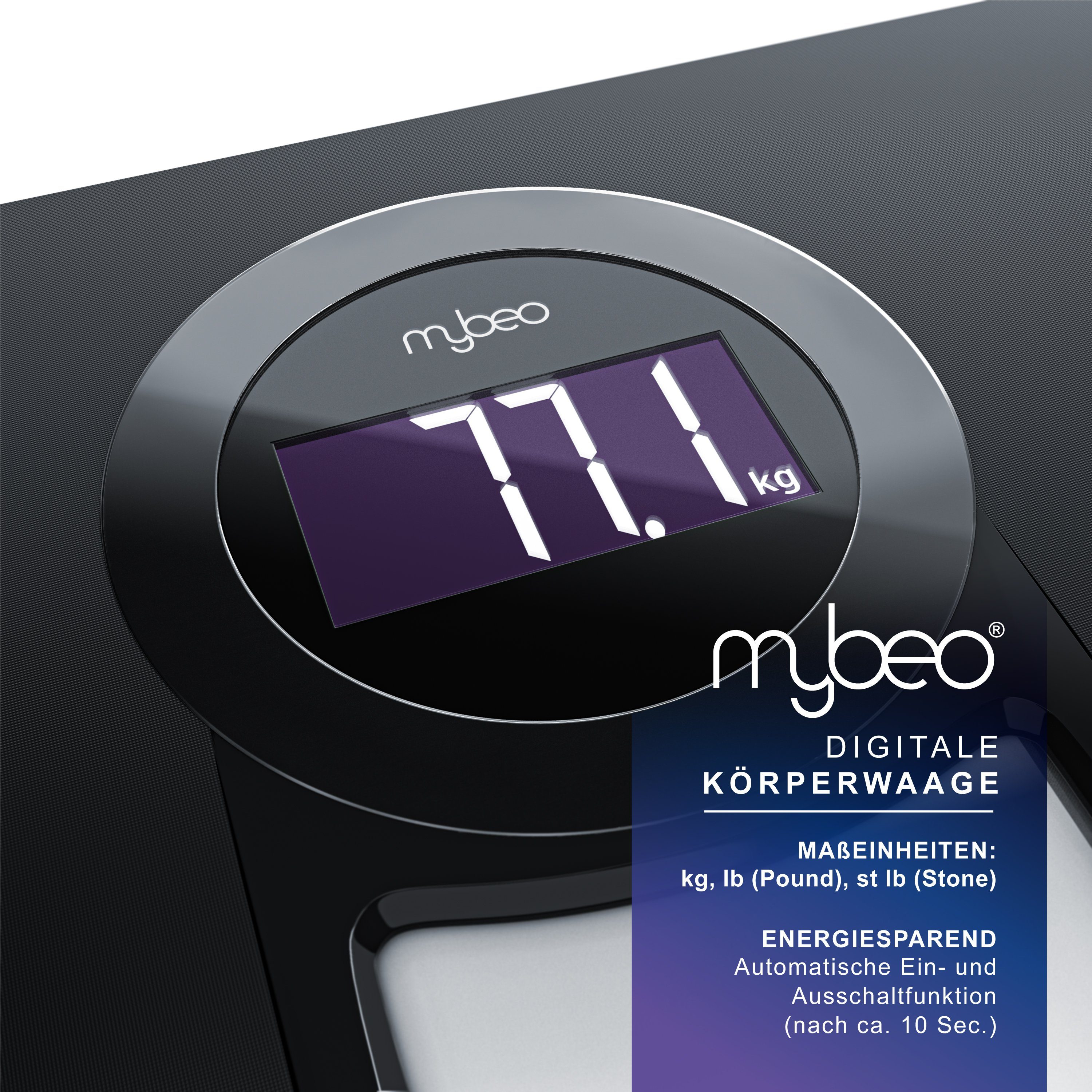MyBeo Personenwaage Digitale Körperwaage, Badezimmer Waage, 6 mm Sicherheitsglas, 1-tlg., gut ablesbares LCD-Display, sicherer Stand, schlankes Design – Bild 2 von 5