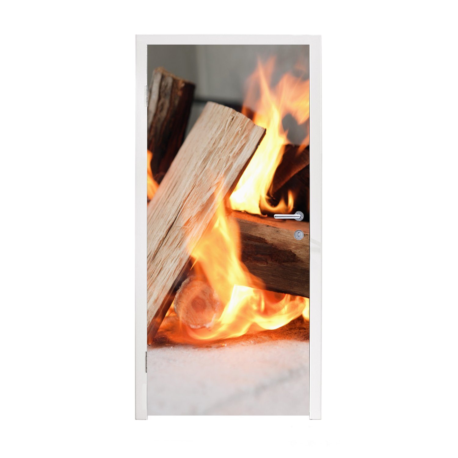 MuchoWow Türtapete Holzverbrennung am cm St), bedruckt, offenen Tür, Fototapete Matt, Feuer, (1 für 75x205 Türaufkleber
