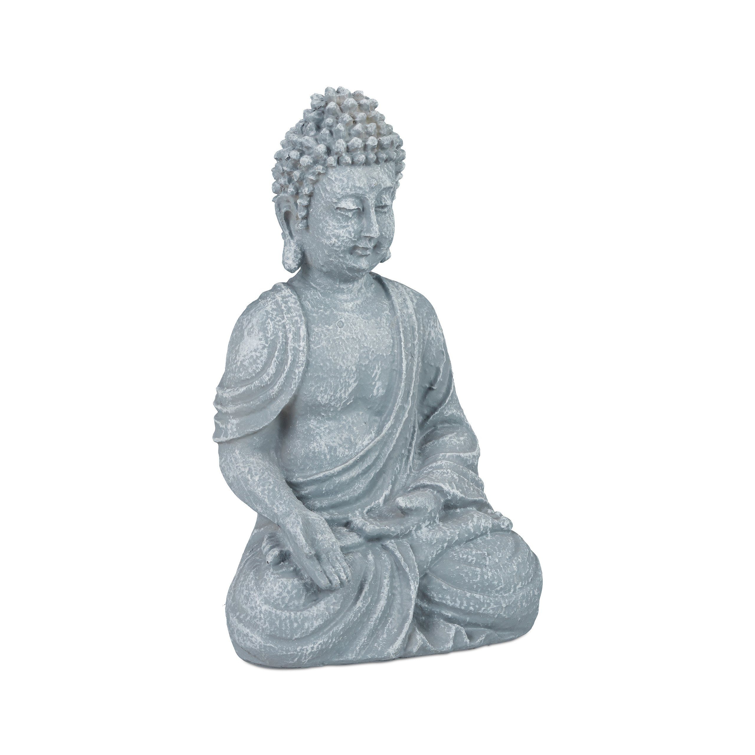 relaxdays sitzend 18cm, Buddha Buddhafigur Figur hellgrau