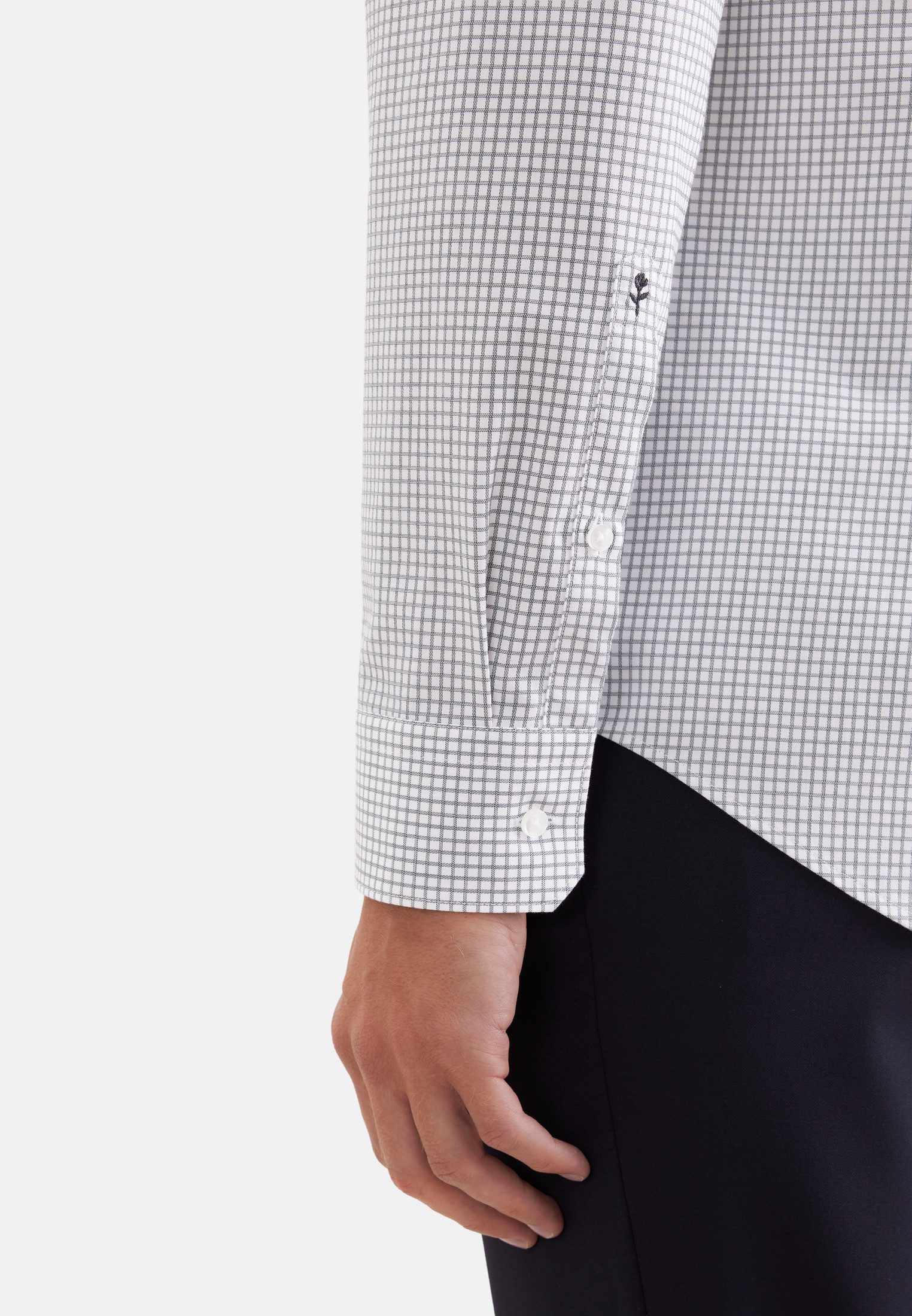 seidensticker Businesshemd Schwarze Rose Shaped 1/1 Button-Down-Kragen Karo