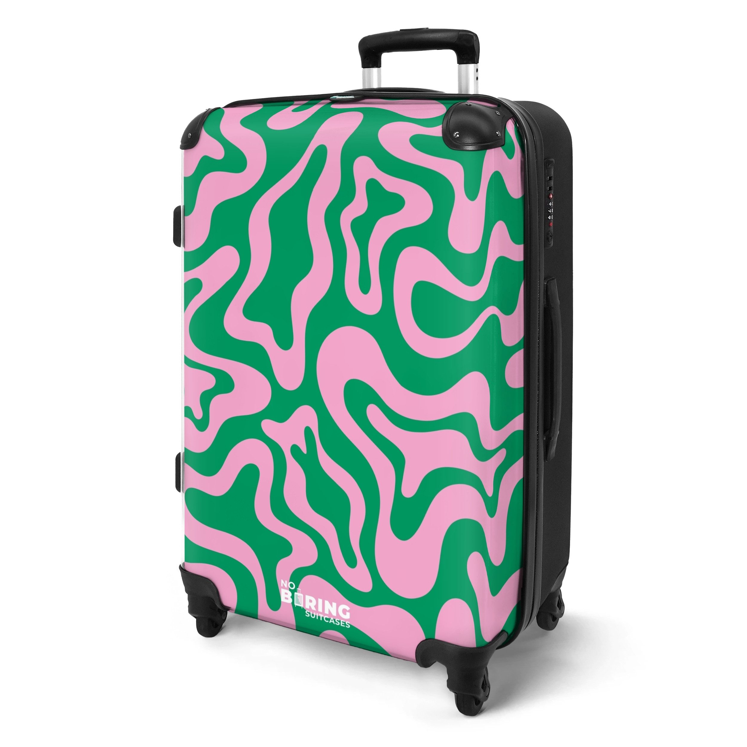 NoBoringSuitcases.com© Hartschalen-Trolley Grün mit rosa abstraktem günstig online kaufen