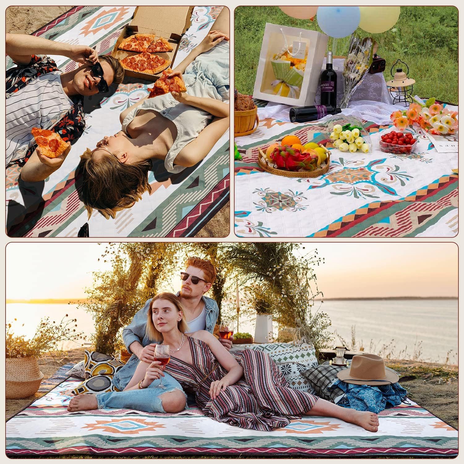 Picknickdecke Outdoor Picknickdecke 200x200cm, Tragbare Waschbar Strandunterlage, TUWENA – Bild 5 von 5