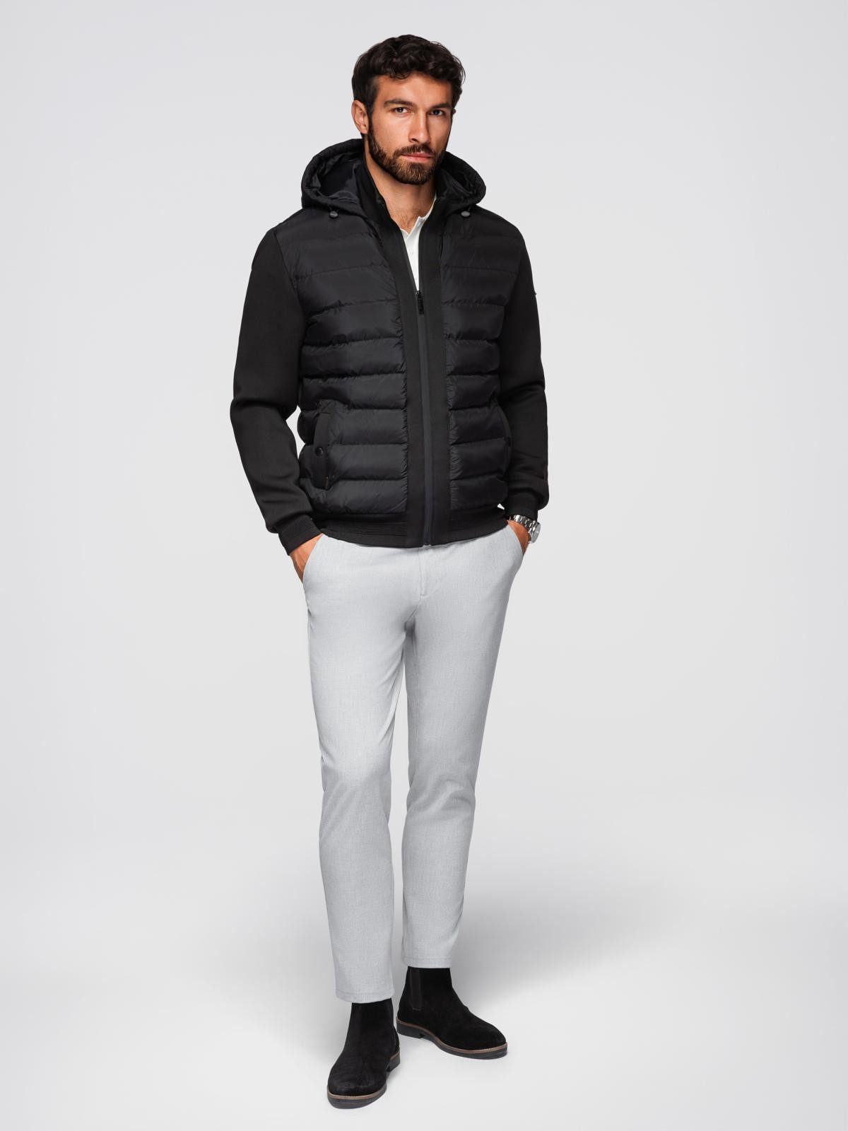 OMBRE Steppjacke Gestepptes Bomberjacke mit Kapuze und Strickärmeln