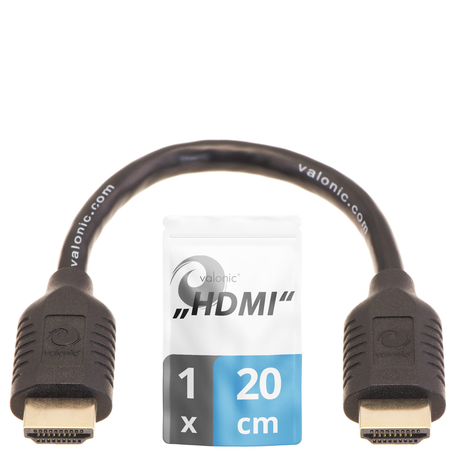 valonic valonic HDMI Kabel, 20cm kurz, Full HD, Ethernet HDMI-Kabel, HDMI Typ A, HDMI Typ A (20 cm), 4k 0,2m kurzes HDMI Kabel für TV, PC, Laptop, Switch, Splitter