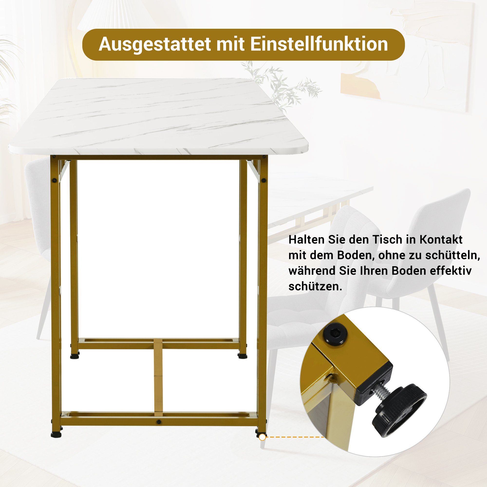 Essgruppe, (120x70 cm Küchentisch mit 4x Polsterstühlen), mit Verstellbare Stuhlbeine, Leinen Esszimmerstuhl, Metallbeinen