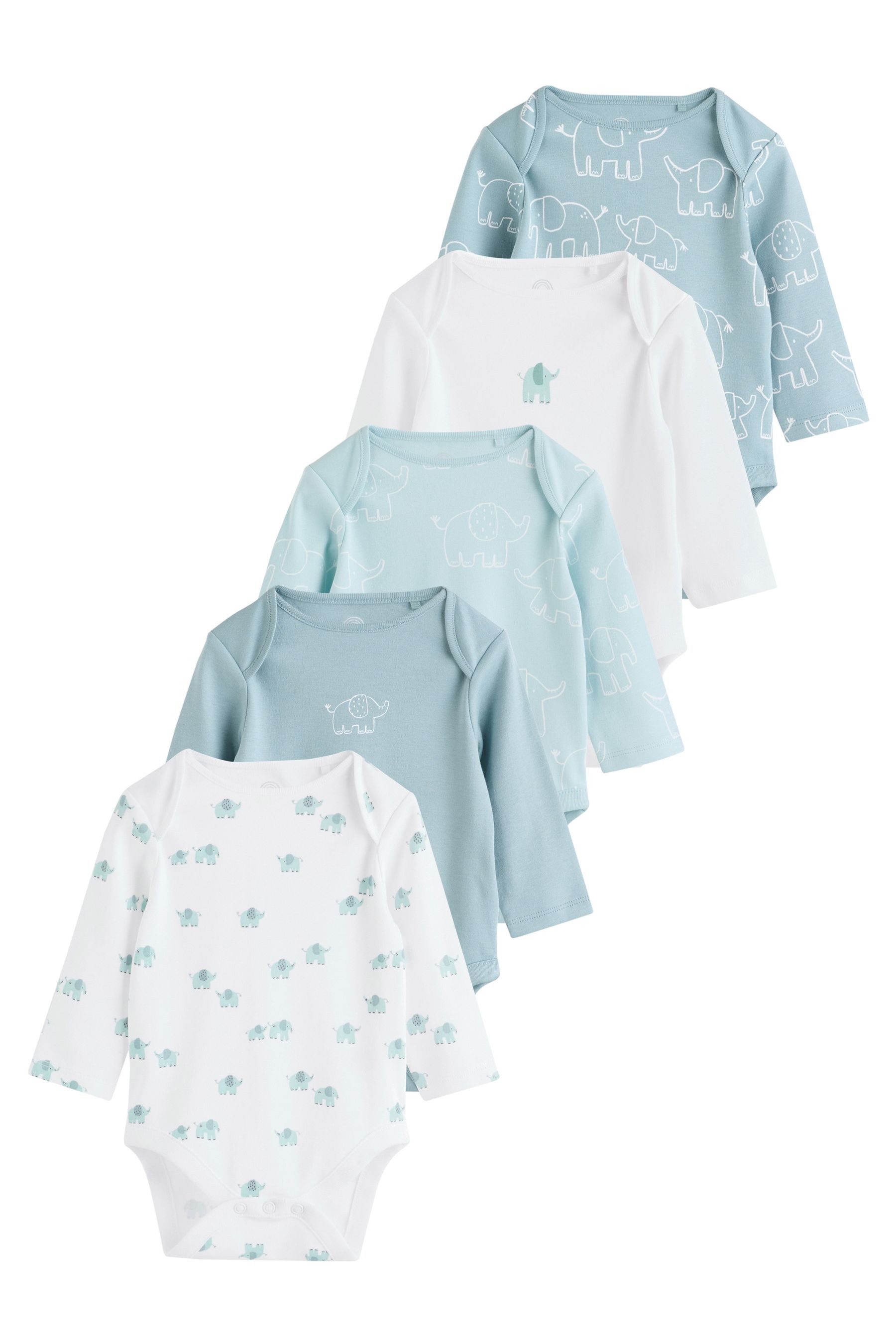Next Langarmbody 5er-Pack Baby Elefant Langarm-Bodysuits (5-tlg)