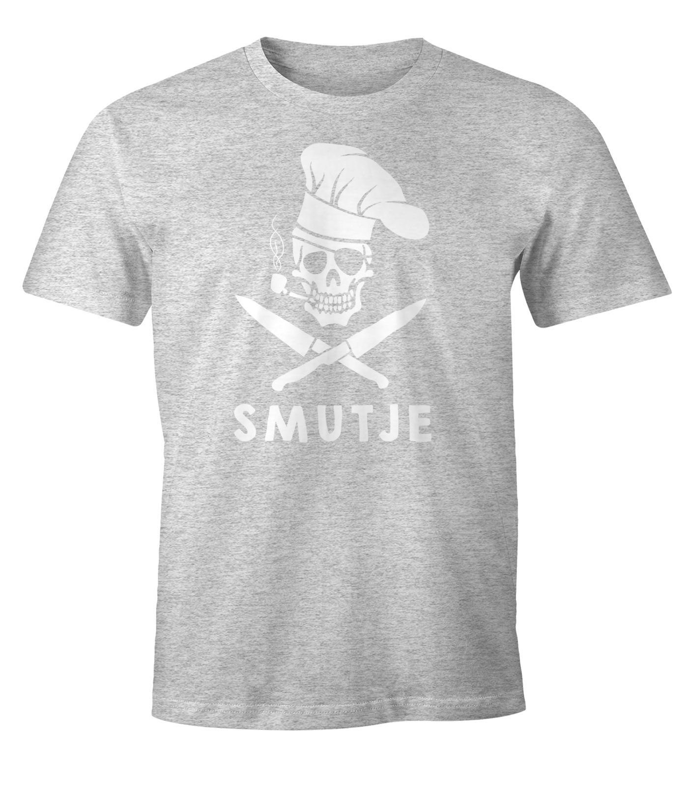 MoonWorks Print-Shirt Herren T-Shirt Koch Smutje Pirat Fun-Shirt Moonworks® mit Print grau