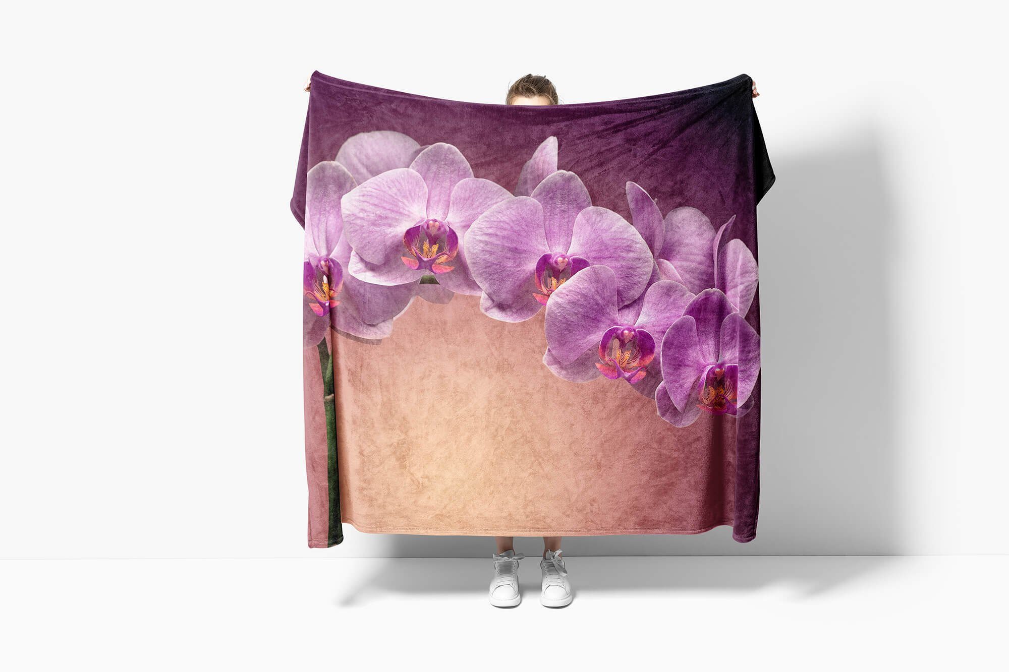 Kuscheldecke Handtuch Sinus Fotomotiv Saunatuch Orchidee Strandhandtuch Blume Handtuch Blü, (1-St), Handtücher Art Baumwolle-Polyester-Mix mit