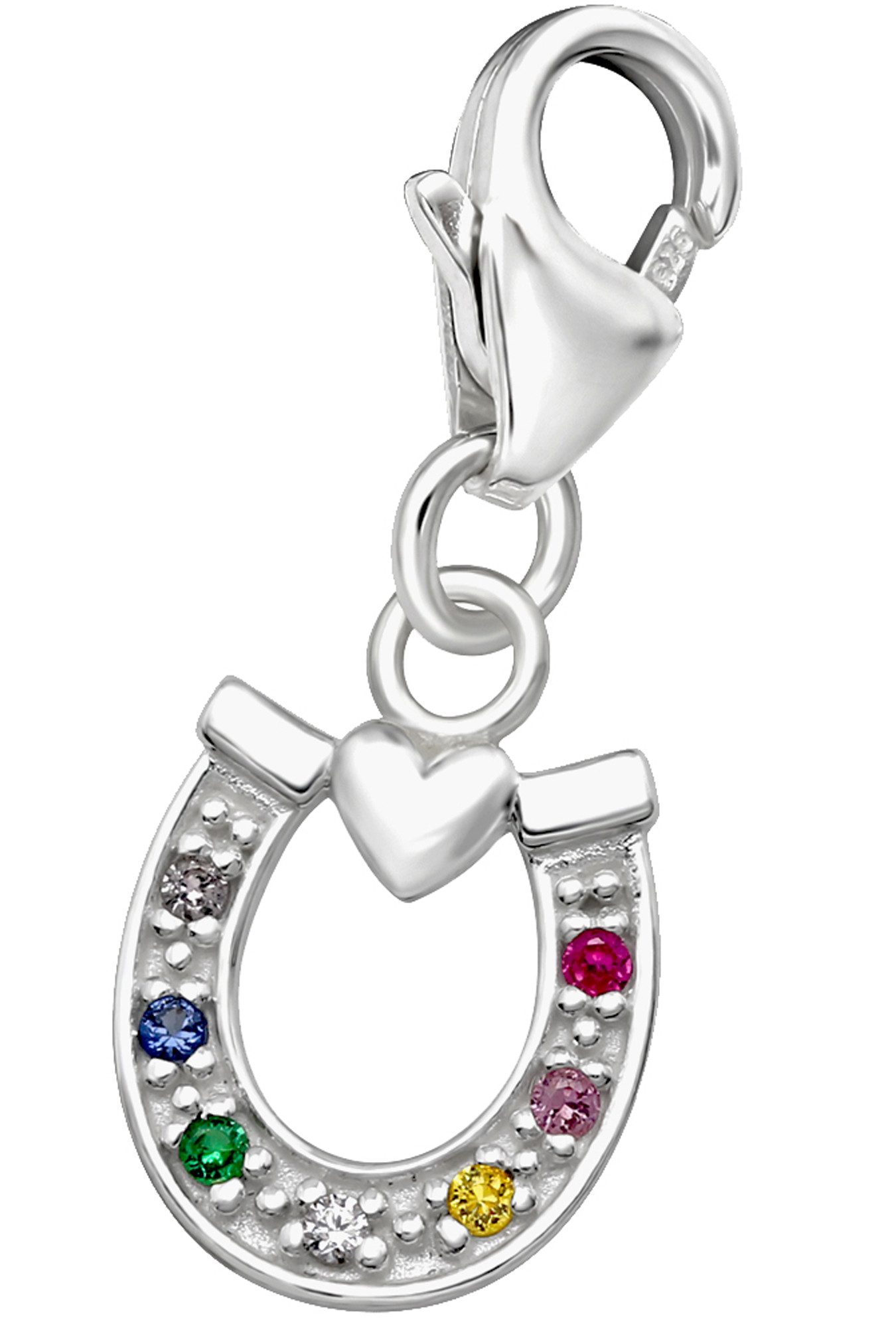 Limana Charm-Einhänger Hufeisen Herz Damen Anhänger 925 Silber Karabiner Geschenk (Glücksbringer ink. Schmuckdose), Geburtstag Weihnachten Muttertag