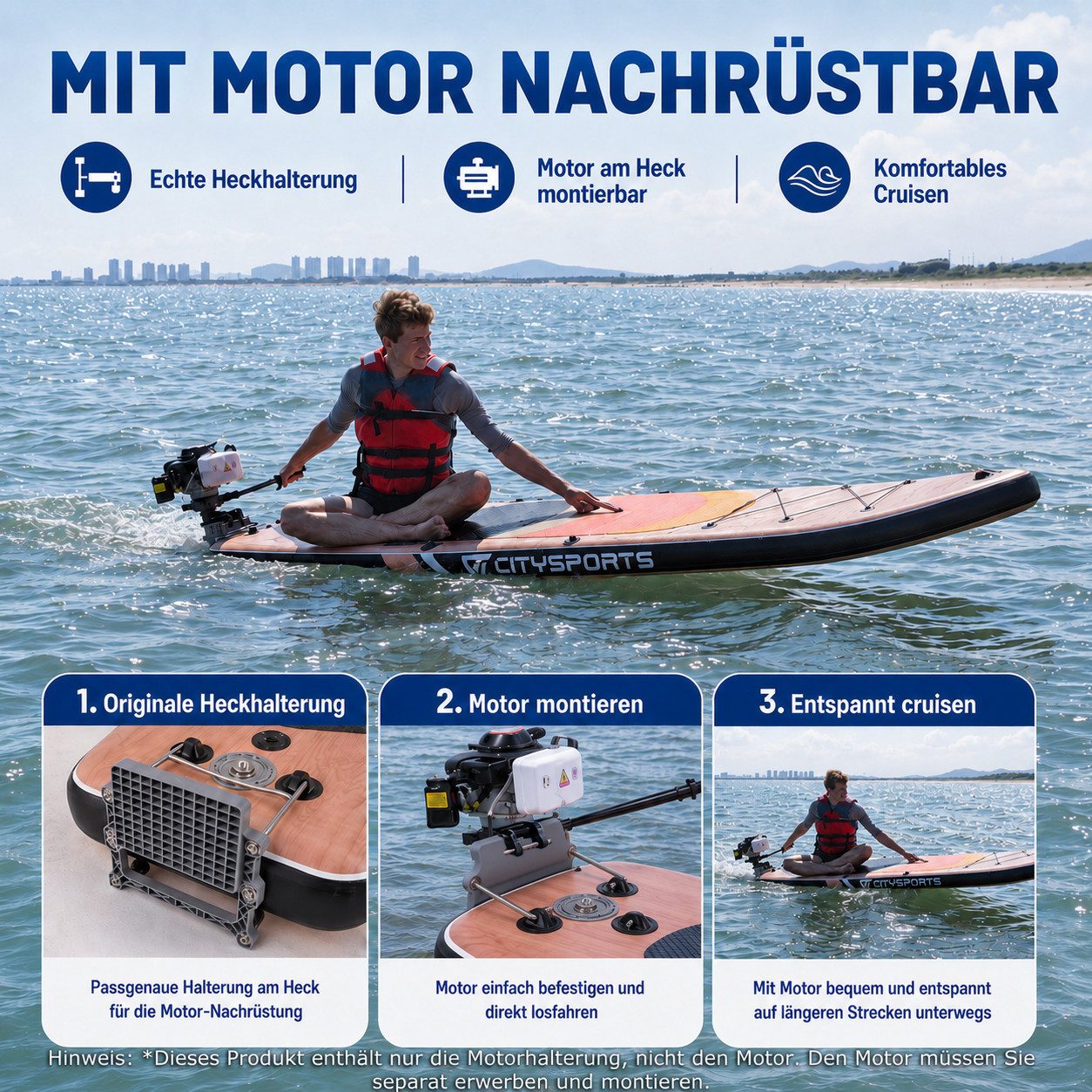 CITYSPORTS Inflatable SUP-Board 320x80x15cm,aufblasbares Stand Up Paddle Board set bis 160 kg, Komplettset mit Paddel, Pumpe, Rucksack, Leash, Finnen & Kajak-Sitz