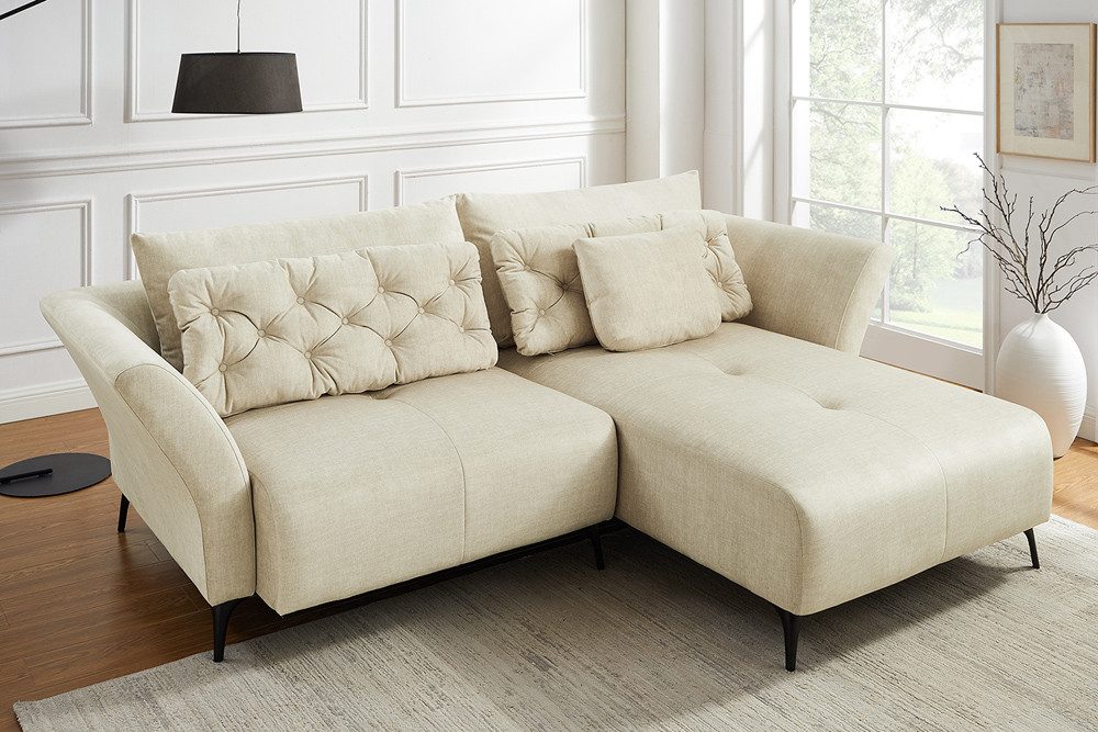 riess-ambiente Ecksofa MARRAKESCH 265cm beige – Samt, Ottomane rechts, 3-Sitzer, Einzelartikel 1 Teile, großzügige Couch inkl. Kissen – ideal für entspannte Wohnbereiche