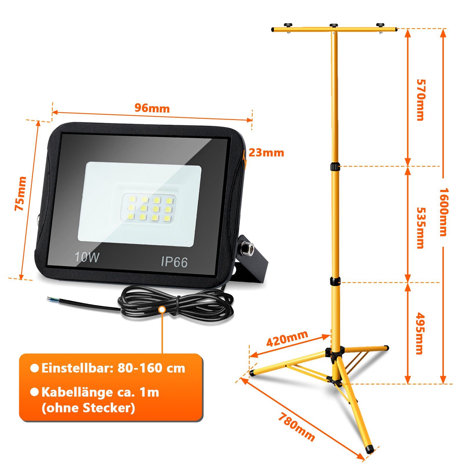 Gimisgu mit Fluter Stativ Teleskop Baustrahler Baustrahler 10W Stativ Warmweiß 2X