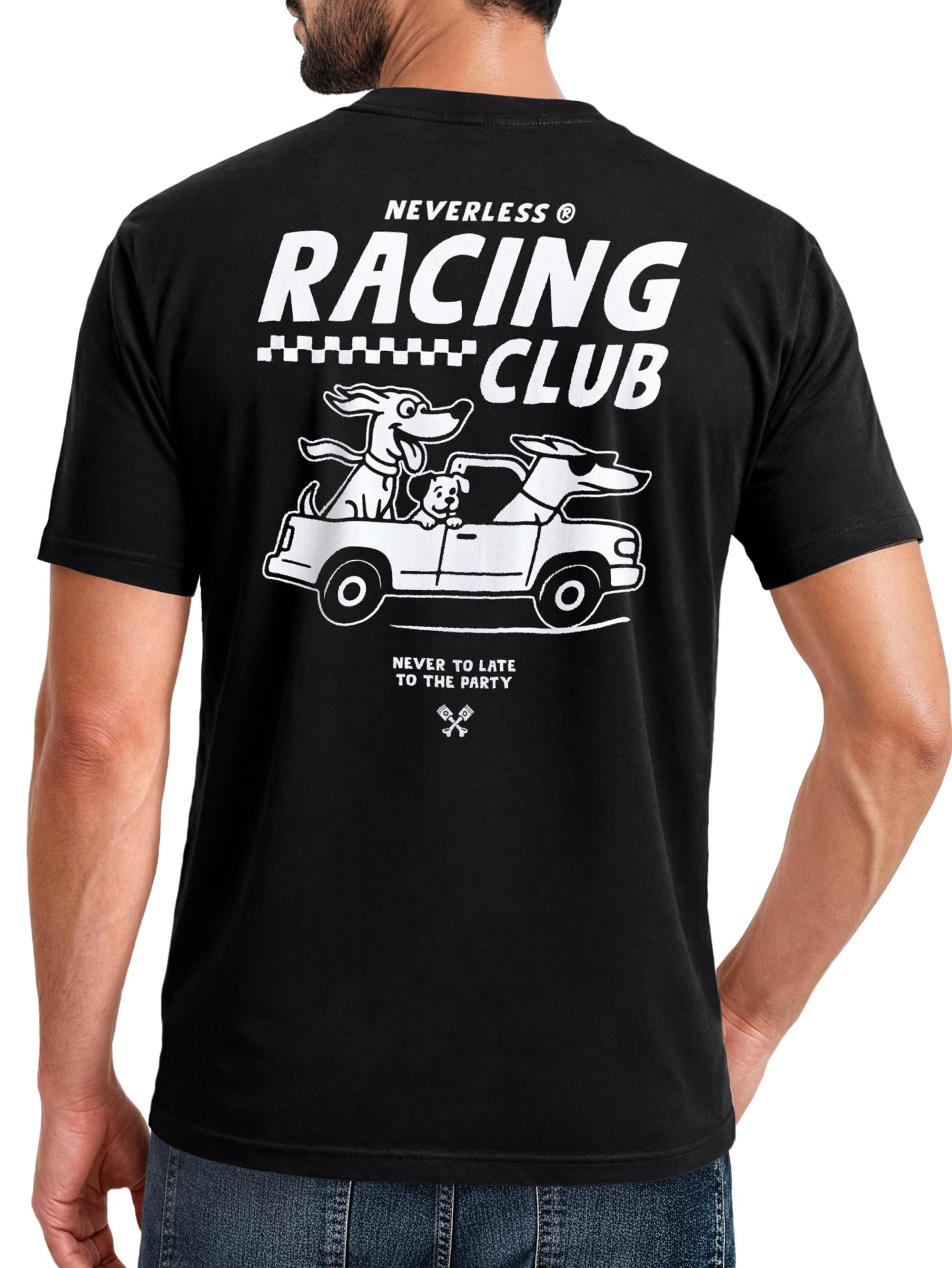 Neverless Print-Shirt Herren T-Shirt Backprint - Design Racing Club - Baumwollshirt Männer mit Print