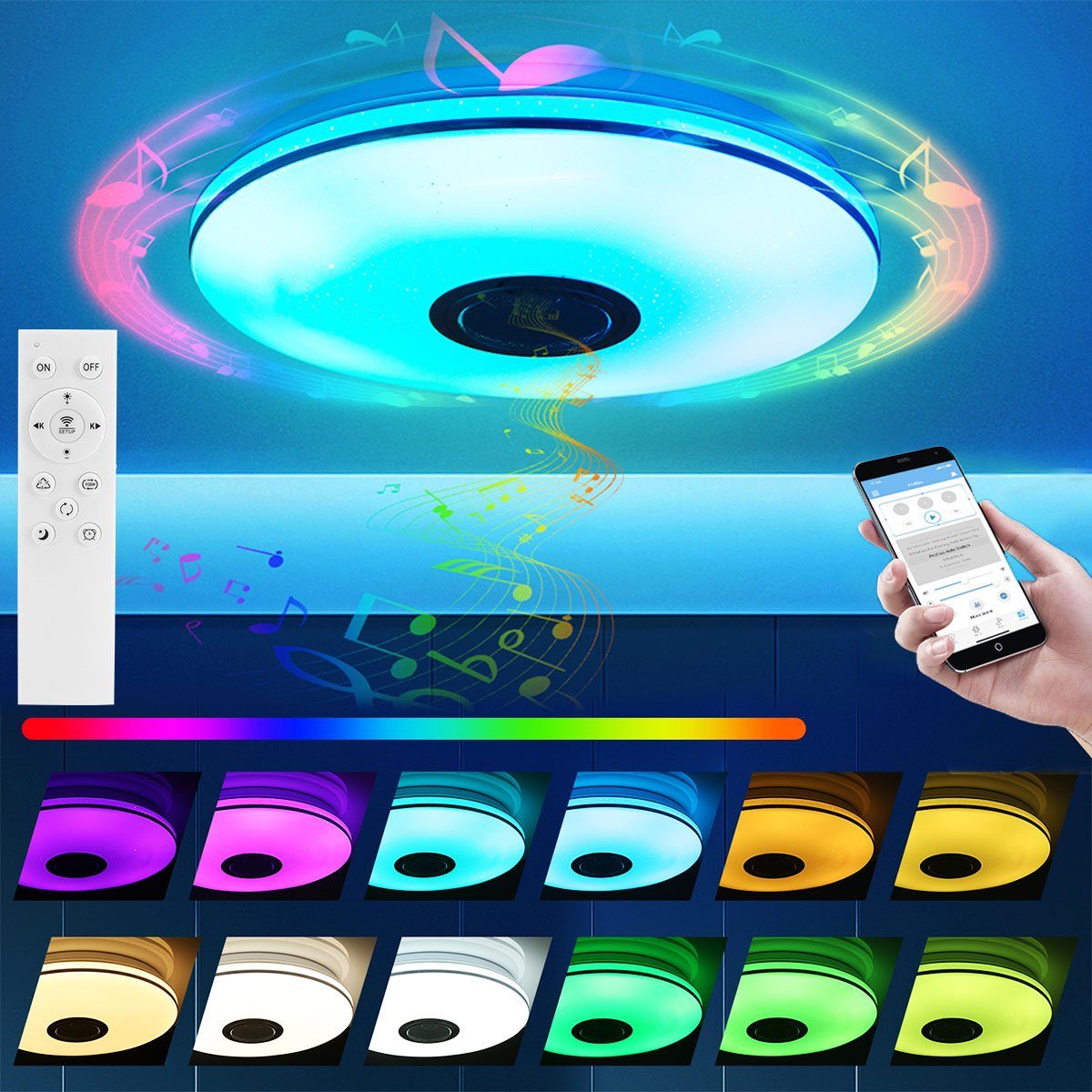 Deckenlampe oyajia Badleuchte Sternenhimmel-Effekt, Deckenleuchte mit mit Wohnzimmer 36W mit integriert, Dimmbar fest RGB Bluetooth Flur Lautsprecher LED Streamer-Licht Lautsprecher, Küche Lampe