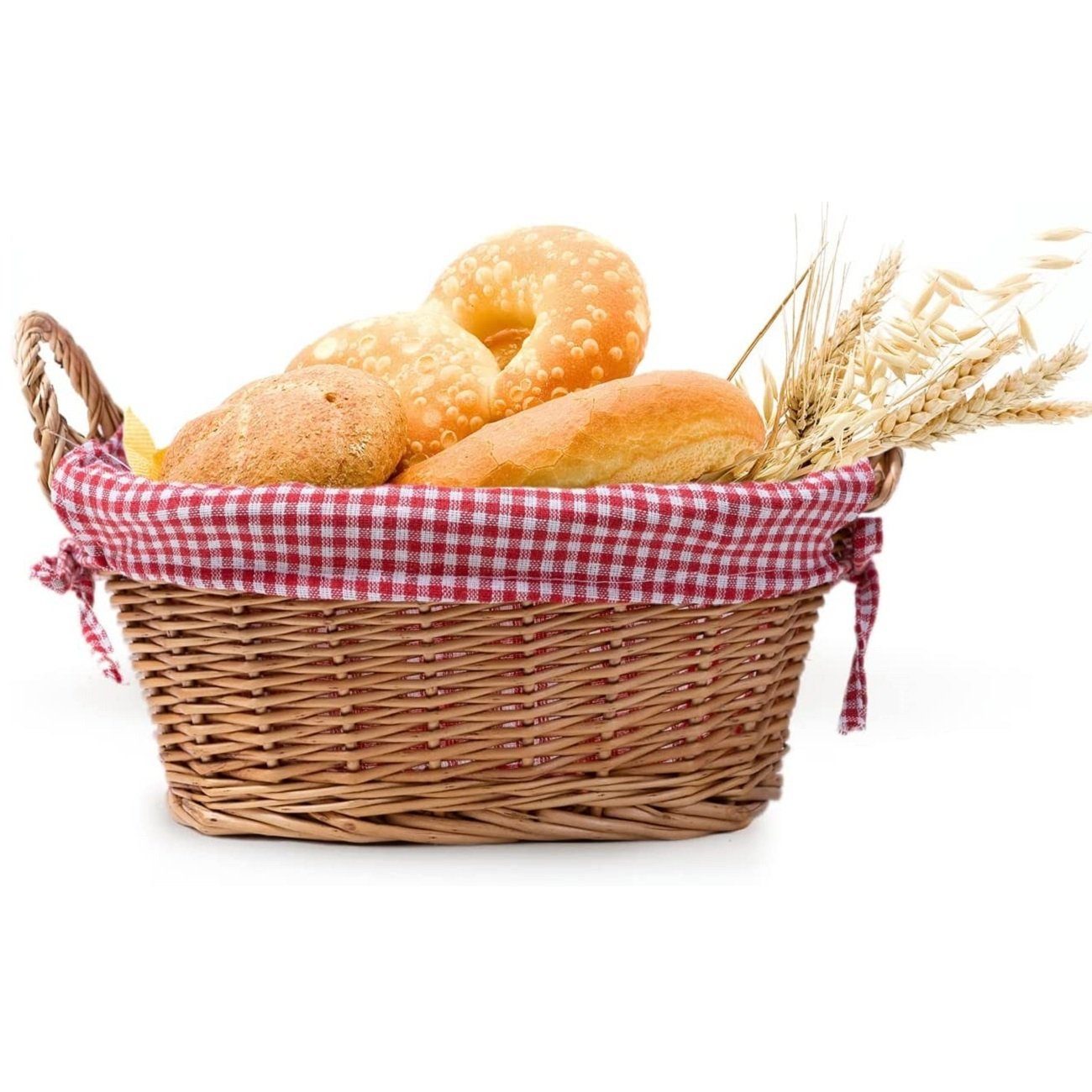 Weidenbrotkörben Weide abnehmbarem Rot und eGenuss 8 Zubehör Stoffbezug, mit mit Griffen seitlichen (€13,56/Stück)- Brotkörbe Brotkorb eGenuss