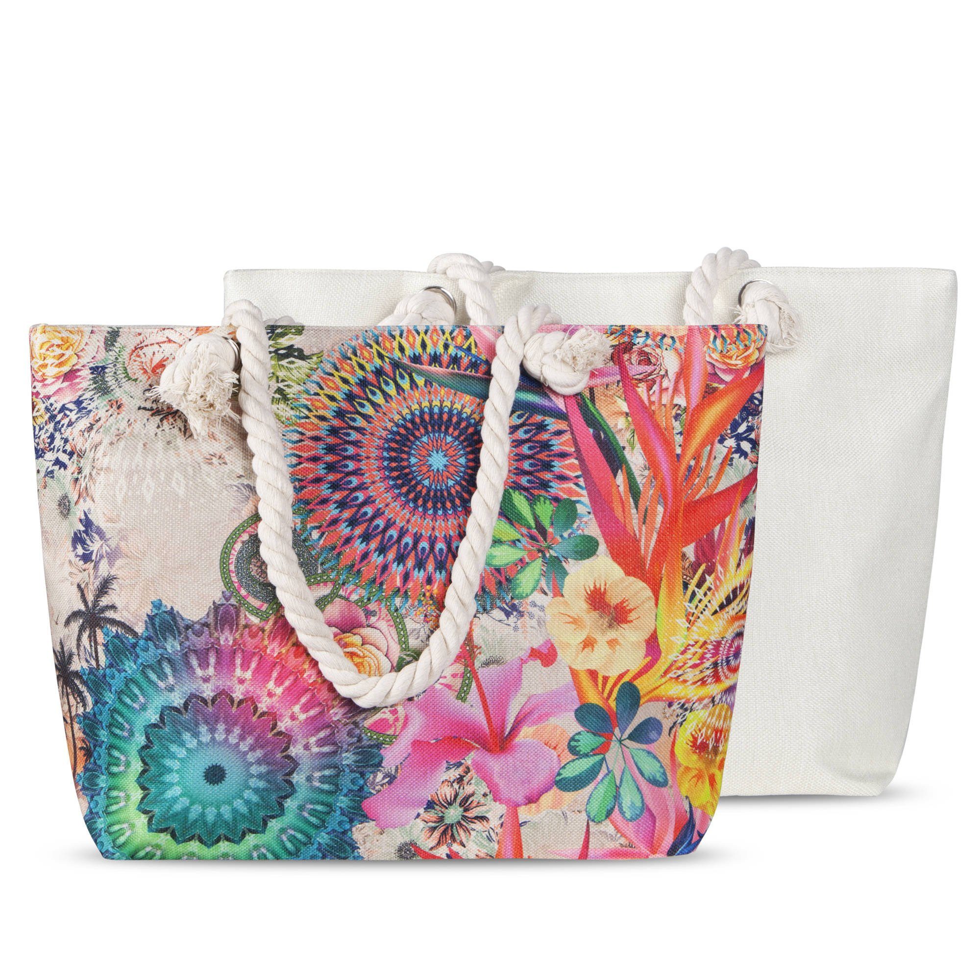 GMD Living Strandtasche MAELLI, mit hochwertigem Motiv: Mandala Blumen, 630 denier