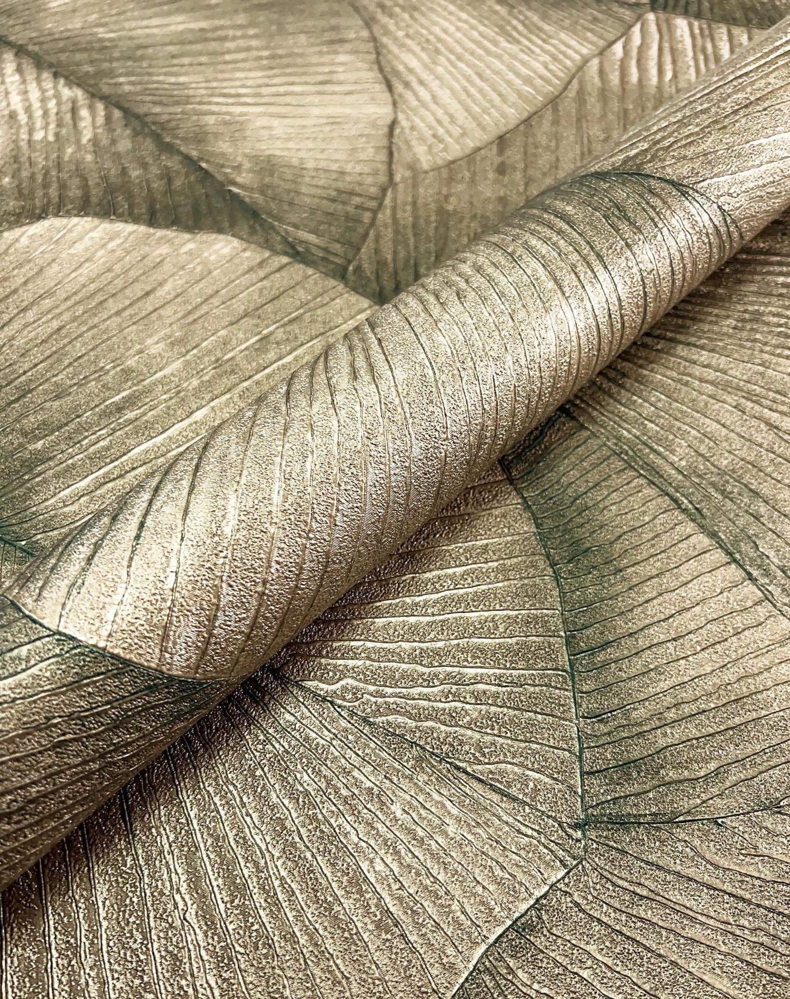 Newroom Vliestapete Palmera Gold Tapete Mustertapete Dschungel,Palmen,Blätt günstig online kaufen