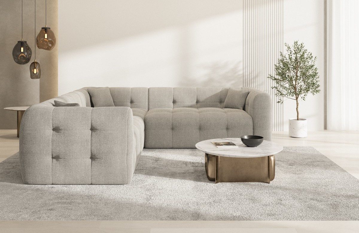 Sofa Dreams Ecksofa Sofa Polsterstoff Eckcouch Samt Lounge Couch Sevilla L Form, Chesterfield Design