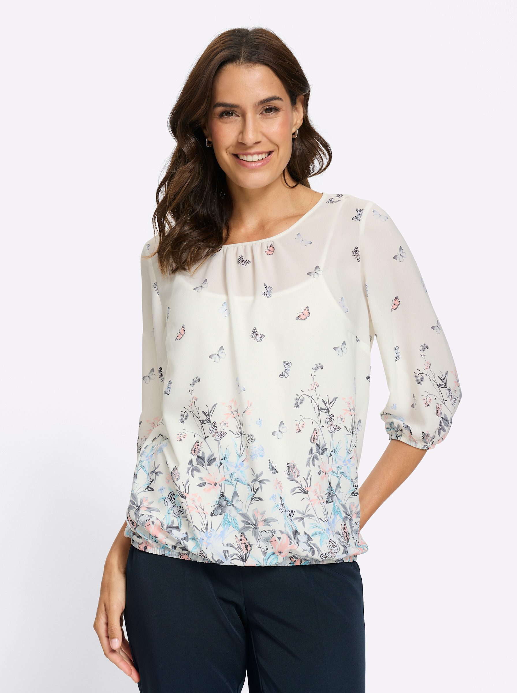 Klassische Bluse Druckbluse Kurzarm