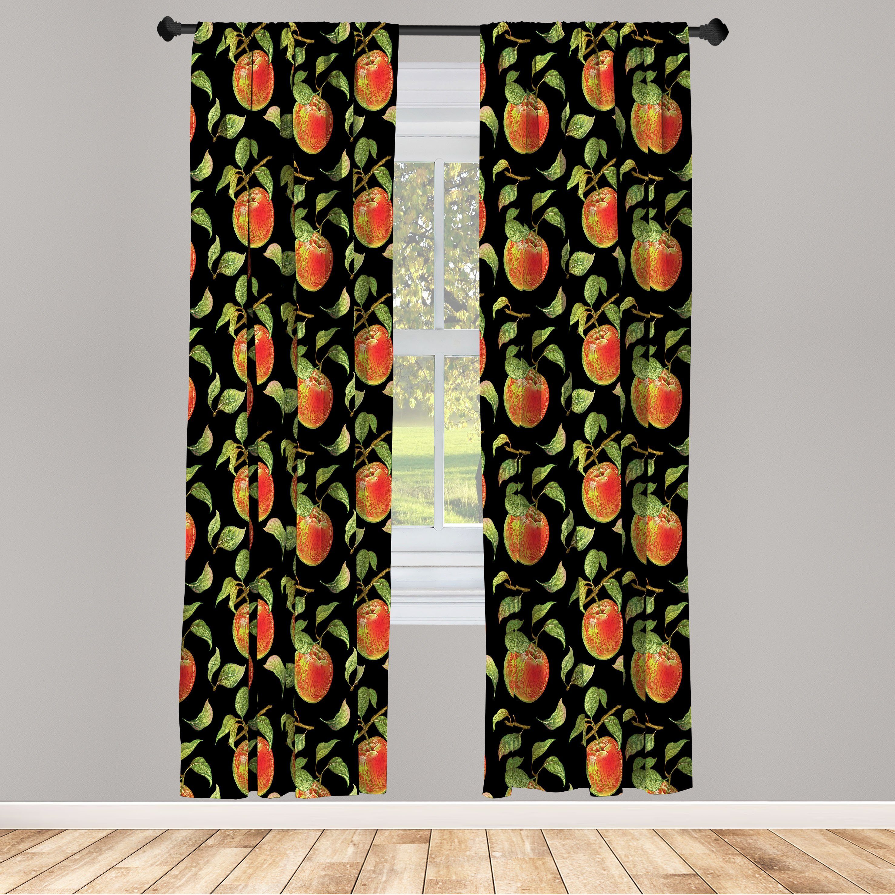 Gardine Vorhang für Wohnzimmer Schlafzimmer Dekor, Abakuhaus, Microfaser, Apfel Hand gezeichnete Baum-Zweig | Fertiggardinen
